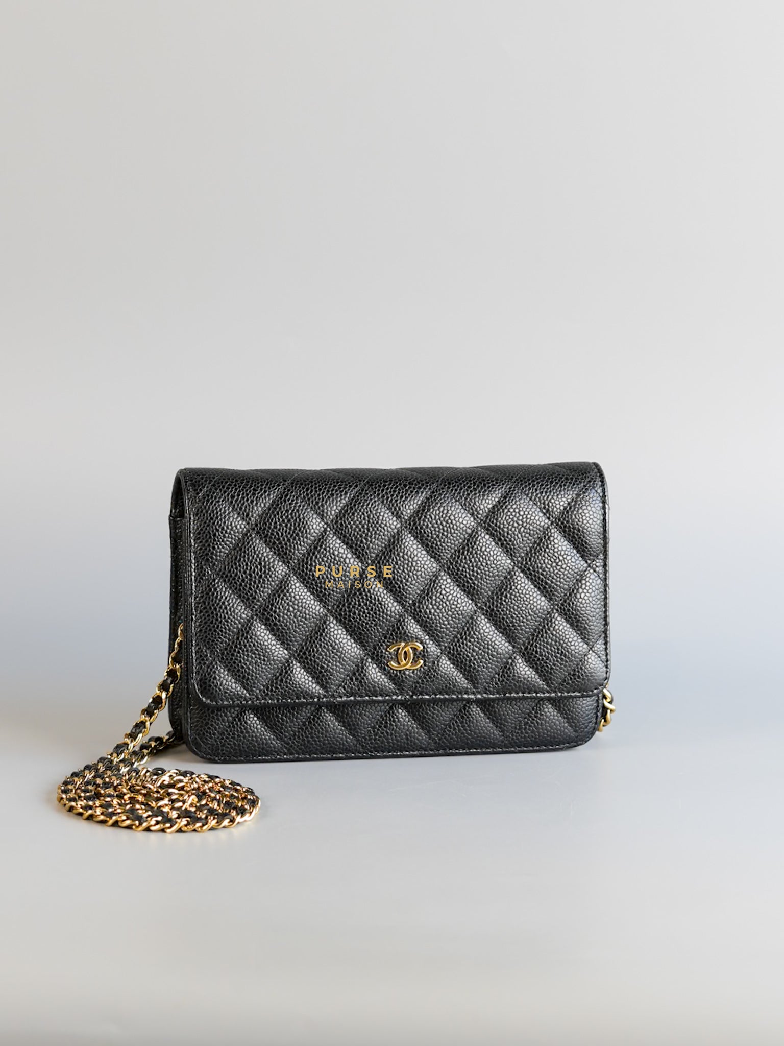 Classic Wallet on Chain (WOC) in Black Caviar Leather & Gold Hardware Series 28 | Purse Maison Luxury Bags Shop