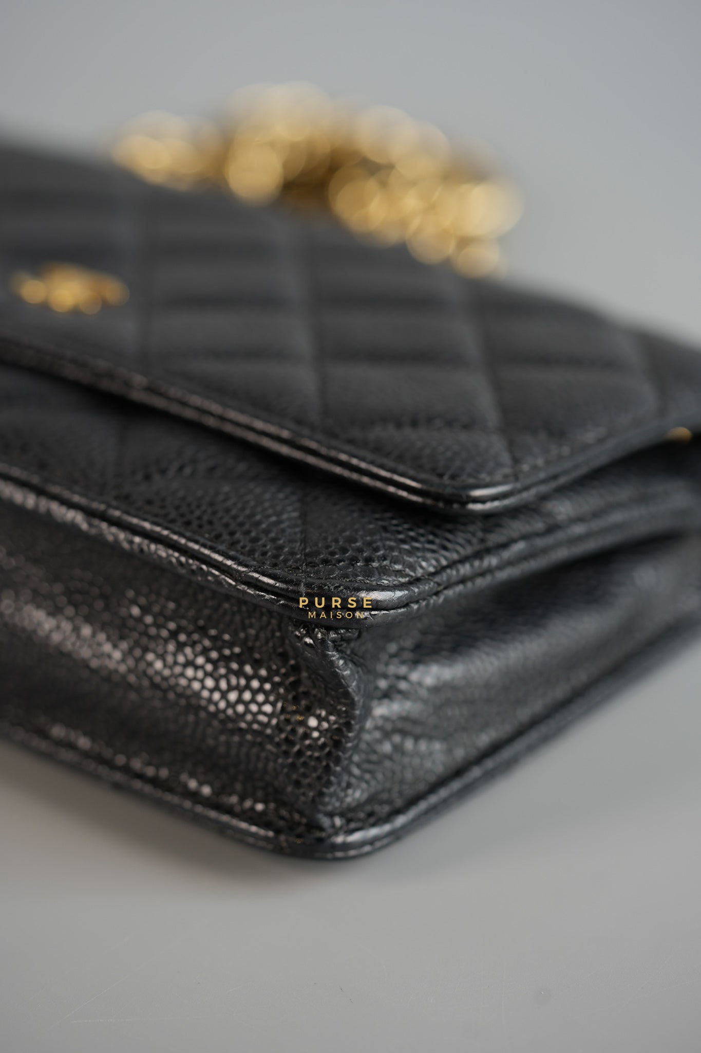 Classic Wallet on Chain (WOC) in Caviar Leather and Light Gold Hardware Series 19 | Purse Maison Luxury Bags Shop