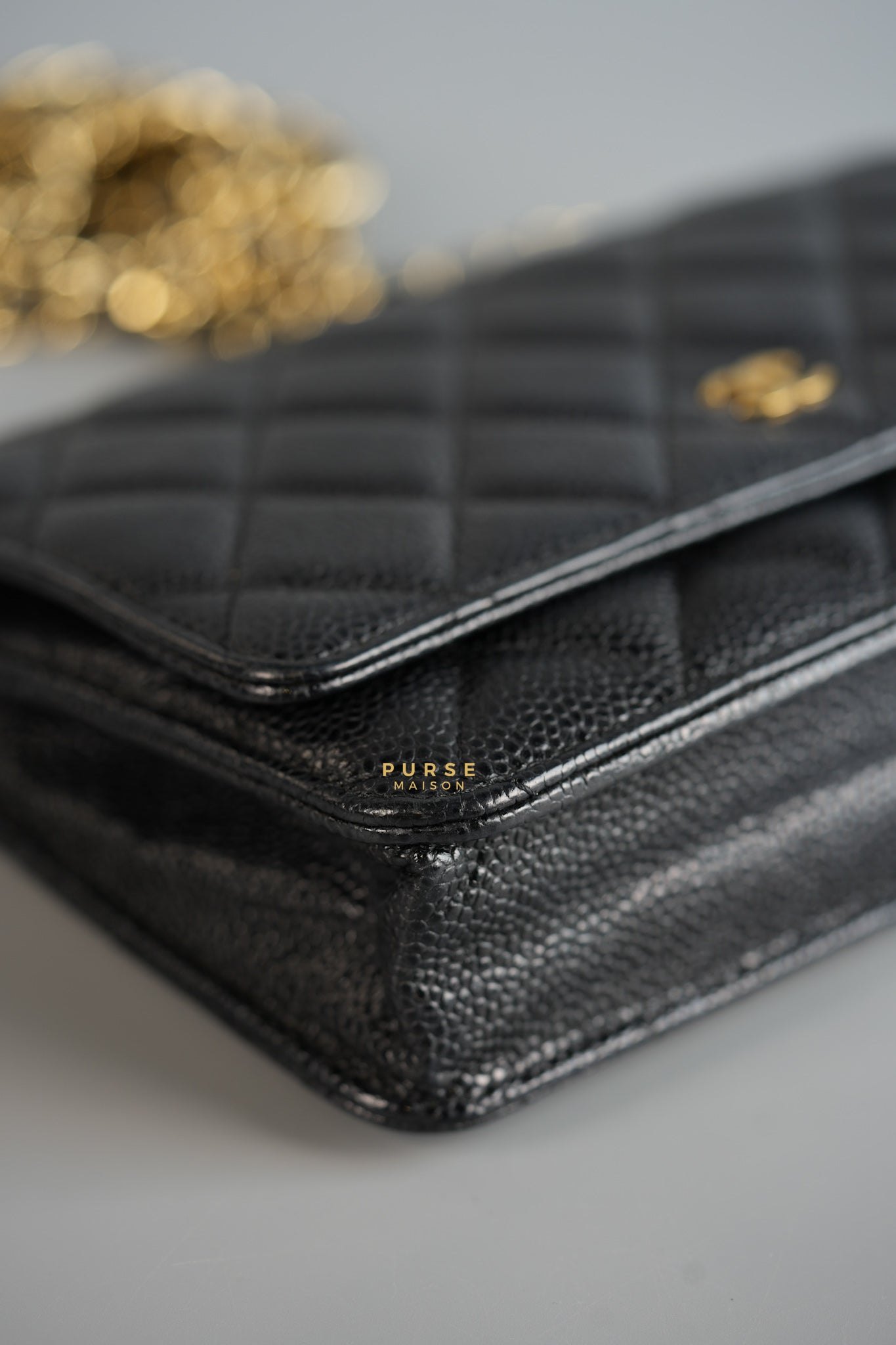 Classic Wallet on Chain (WOC) in Caviar Leather and Light Gold Hardware Series 19 | Purse Maison Luxury Bags Shop