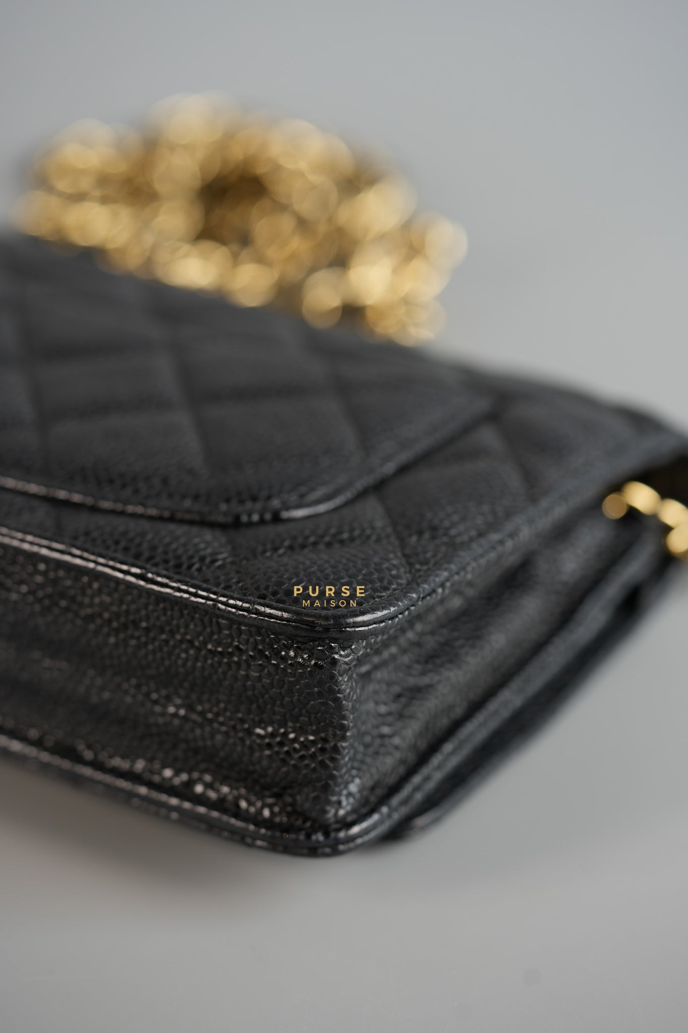 Classic Wallet on Chain (WOC) in Caviar Leather and Light Gold Hardware Series 19 | Purse Maison Luxury Bags Shop