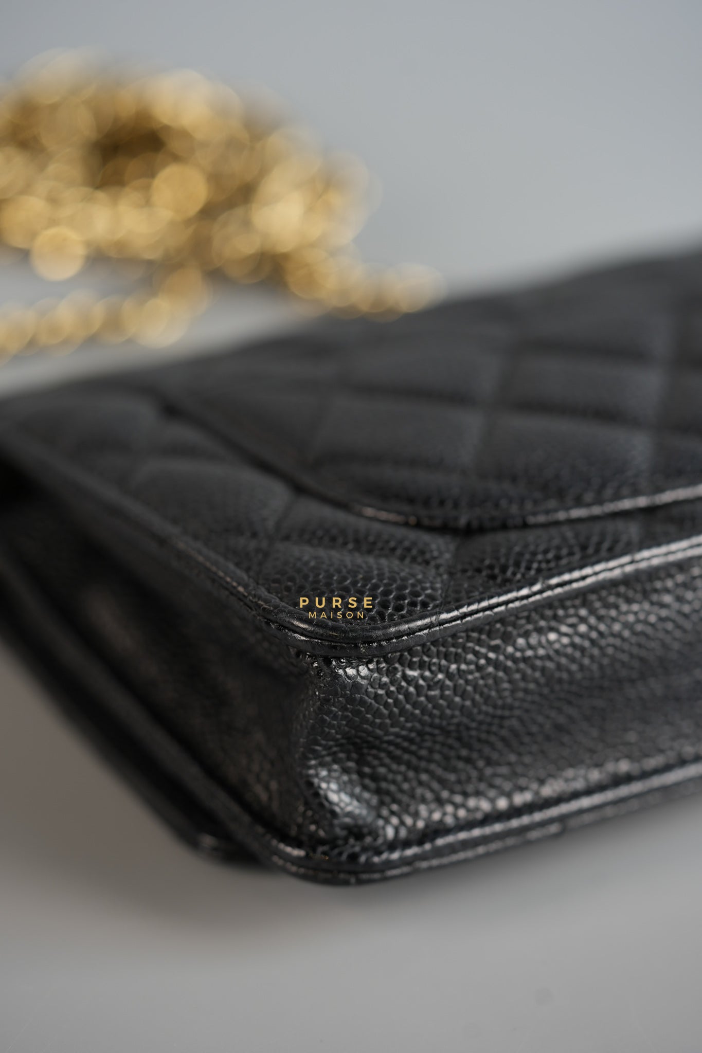 Classic Wallet on Chain (WOC) in Caviar Leather and Light Gold Hardware Series 19 | Purse Maison Luxury Bags Shop