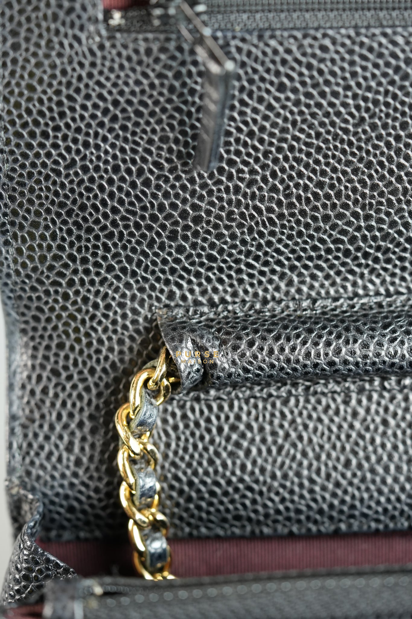 Classic Wallet on Chain (WOC) in Caviar Leather and Light Gold Hardware Series 19 | Purse Maison Luxury Bags Shop