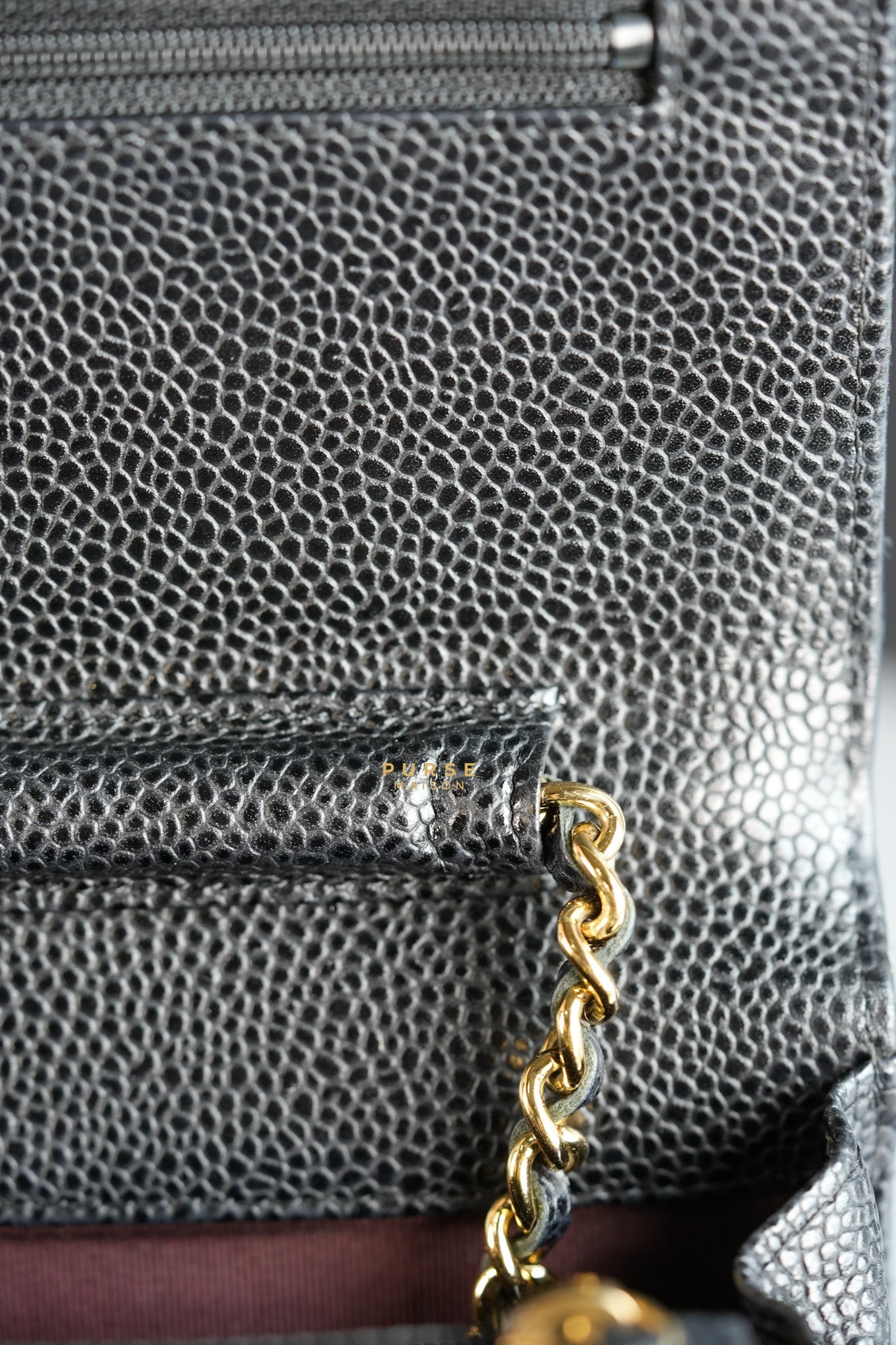 Classic Wallet on Chain (WOC) in Caviar Leather and Light Gold Hardware Series 19 | Purse Maison Luxury Bags Shop