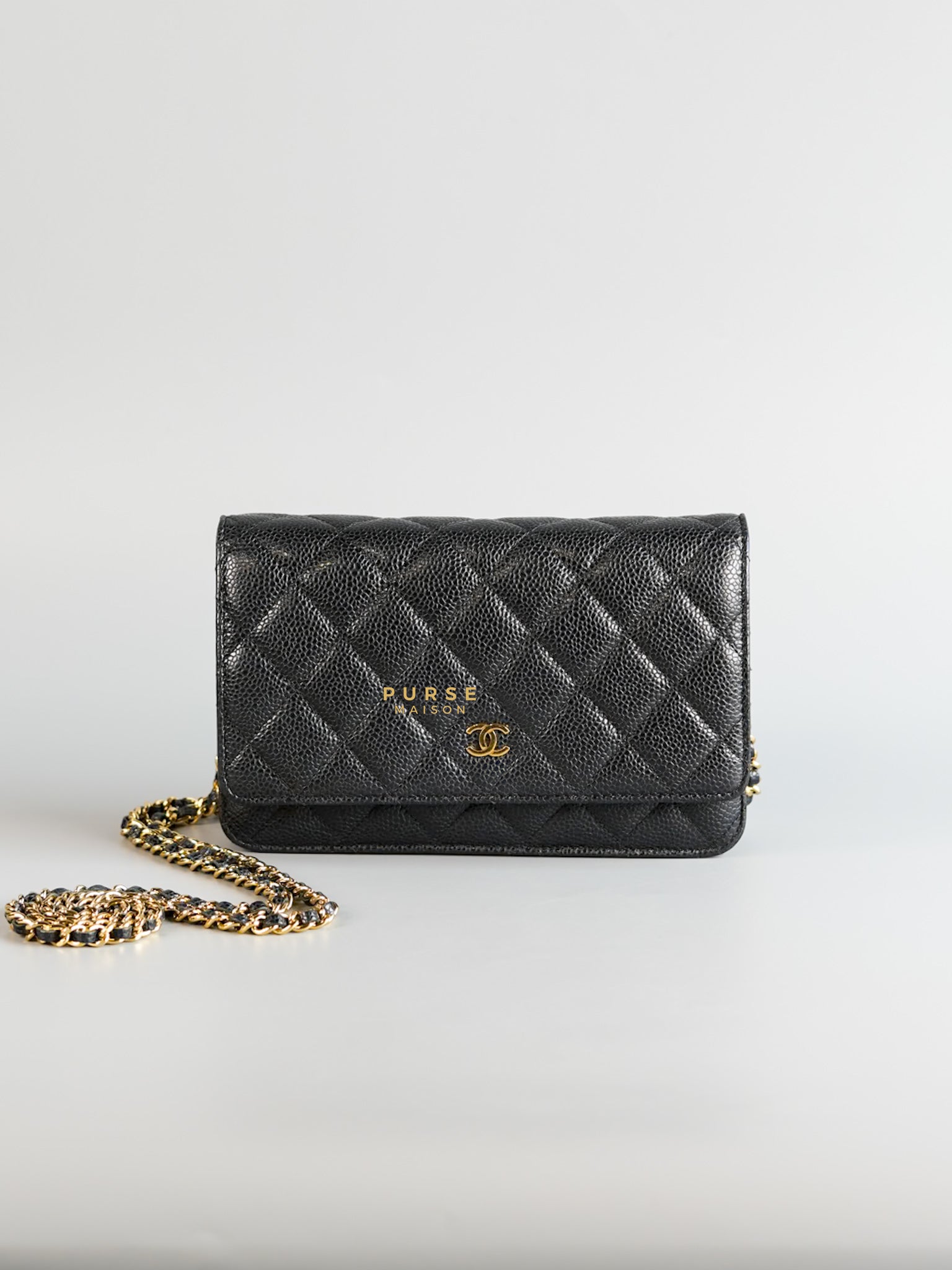 Classic Wallet on Chain (WOC) in Caviar Leather and Light Gold Hardware Series 19 | Purse Maison Luxury Bags Shop