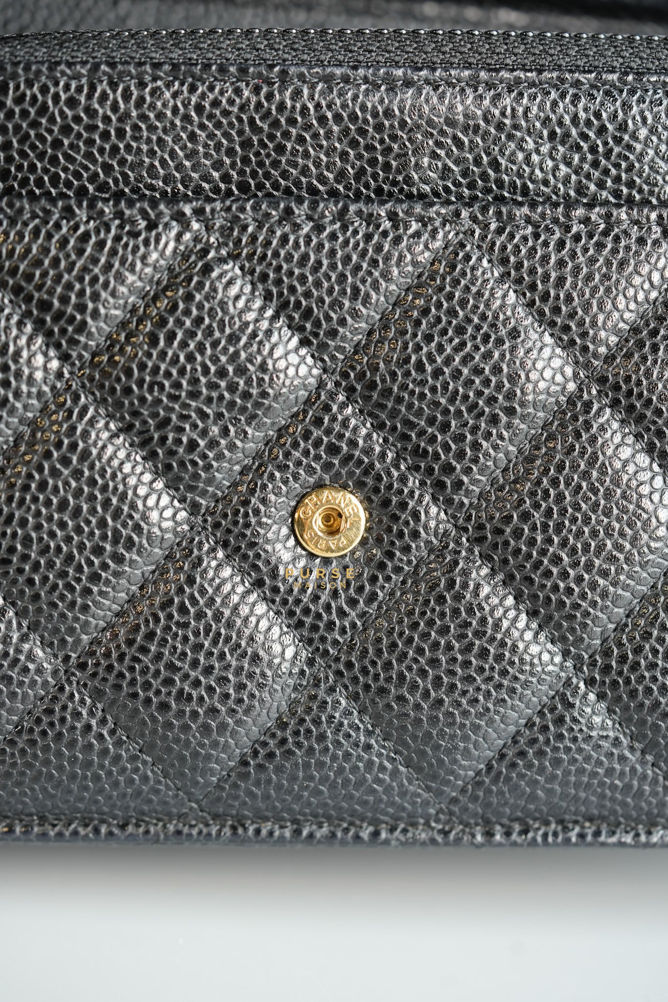 Classic Wallet on Chain (WOC) in Caviar Leather and Light Gold Hardware Series 19 | Purse Maison Luxury Bags Shop