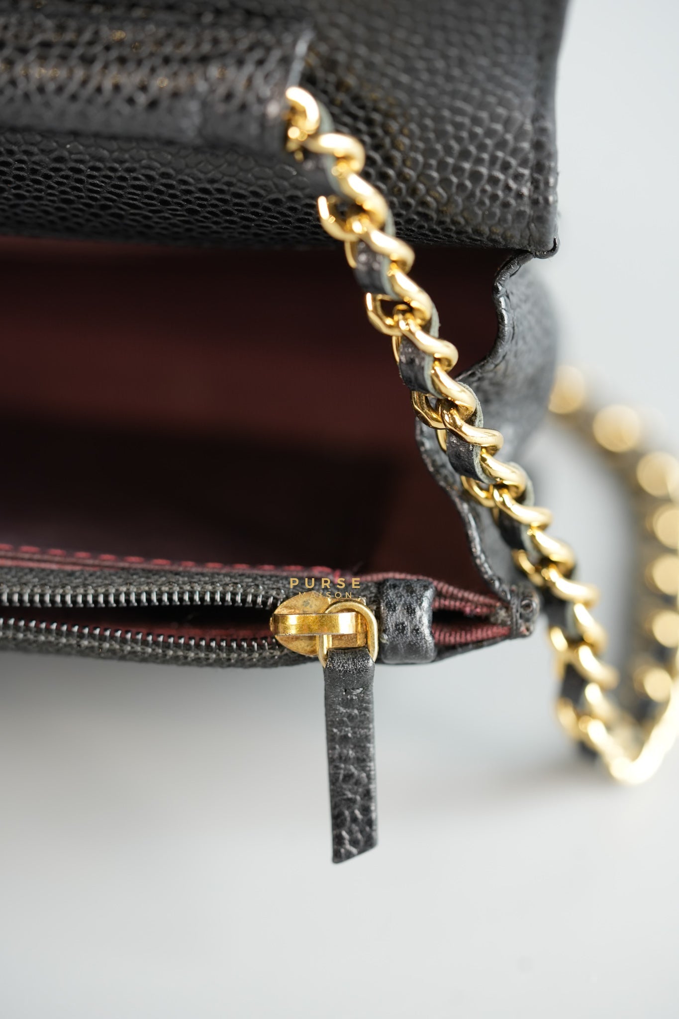 Classic Wallet on Chain (WOC) in Caviar Leather and Light Gold Hardware Series 19 | Purse Maison Luxury Bags Shop