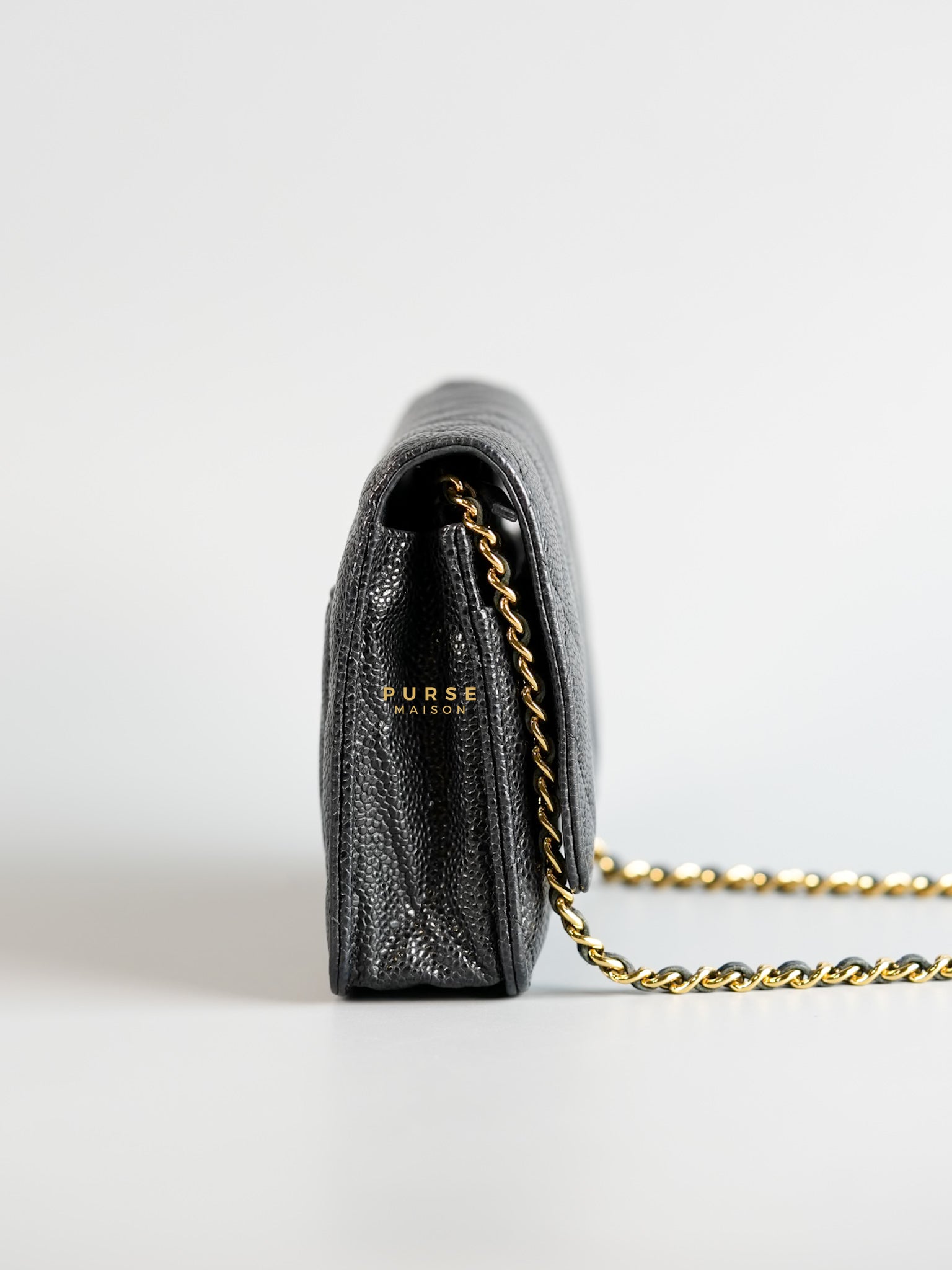 Classic Wallet on Chain (WOC) in Caviar Leather and Light Gold Hardware Series 19 | Purse Maison Luxury Bags Shop