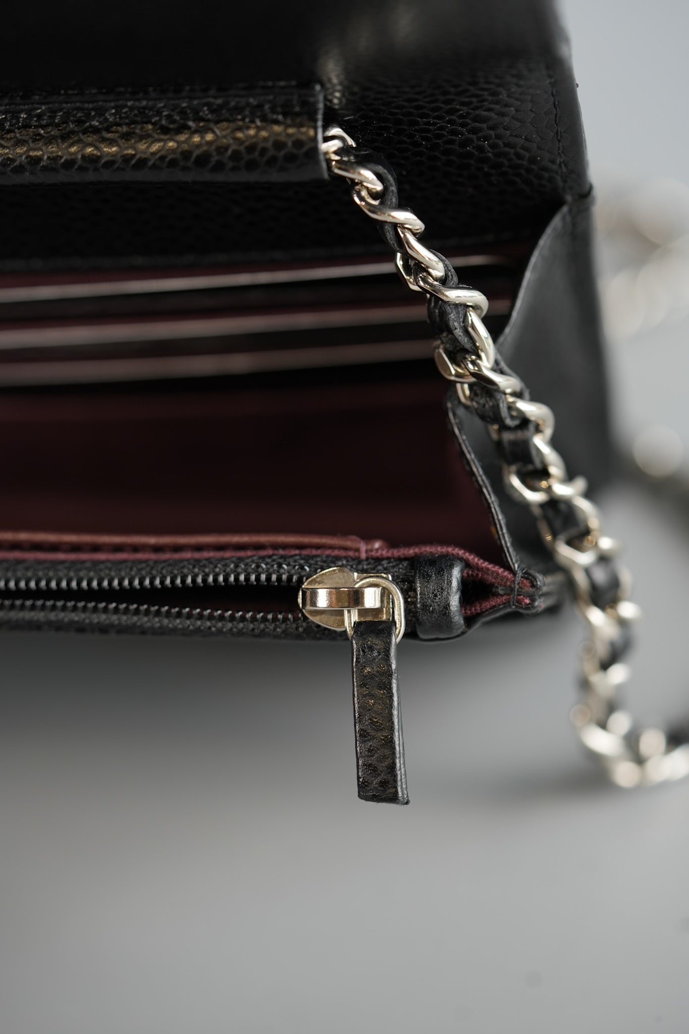 Classic Wallet on Chain (WOC) in Caviar Leather and Silver Hardware Series 27 | Purse Maison Luxury Bags Shop