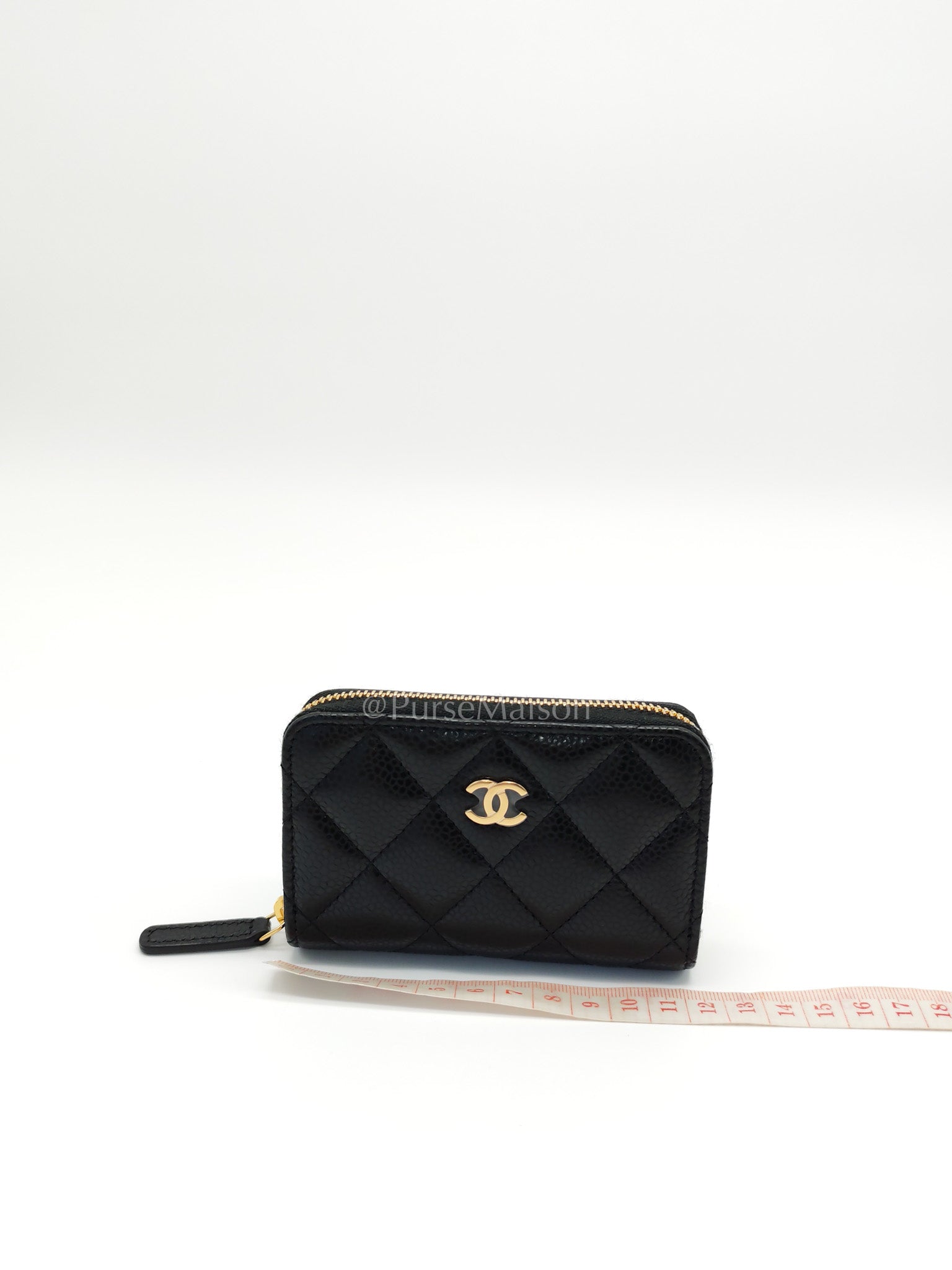Classic Zippy Card Holder in Black Caviar Leather and Gold Hardware (Microchip) | Purse Maison Luxury Bags Shop