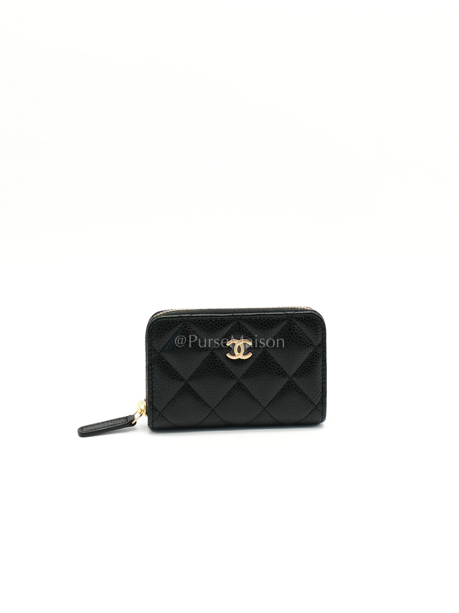 Classic Zippy Card Holder in Black Caviar Leather and Gold Hardware (Microchip) | Purse Maison Luxury Bags Shop