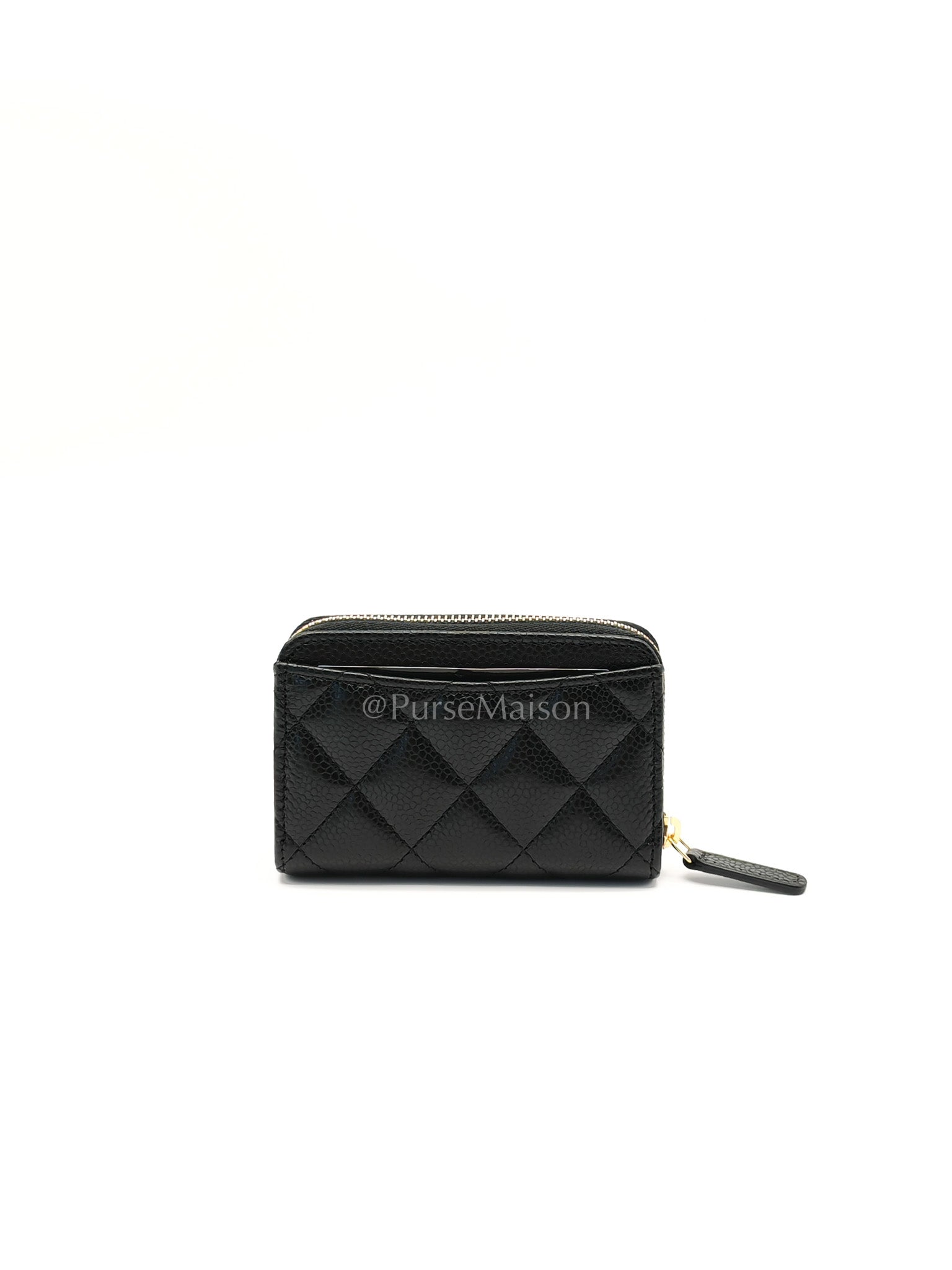Classic Zippy Card Holder in Black Caviar Leather and Gold Hardware (Microchip) | Purse Maison Luxury Bags Shop