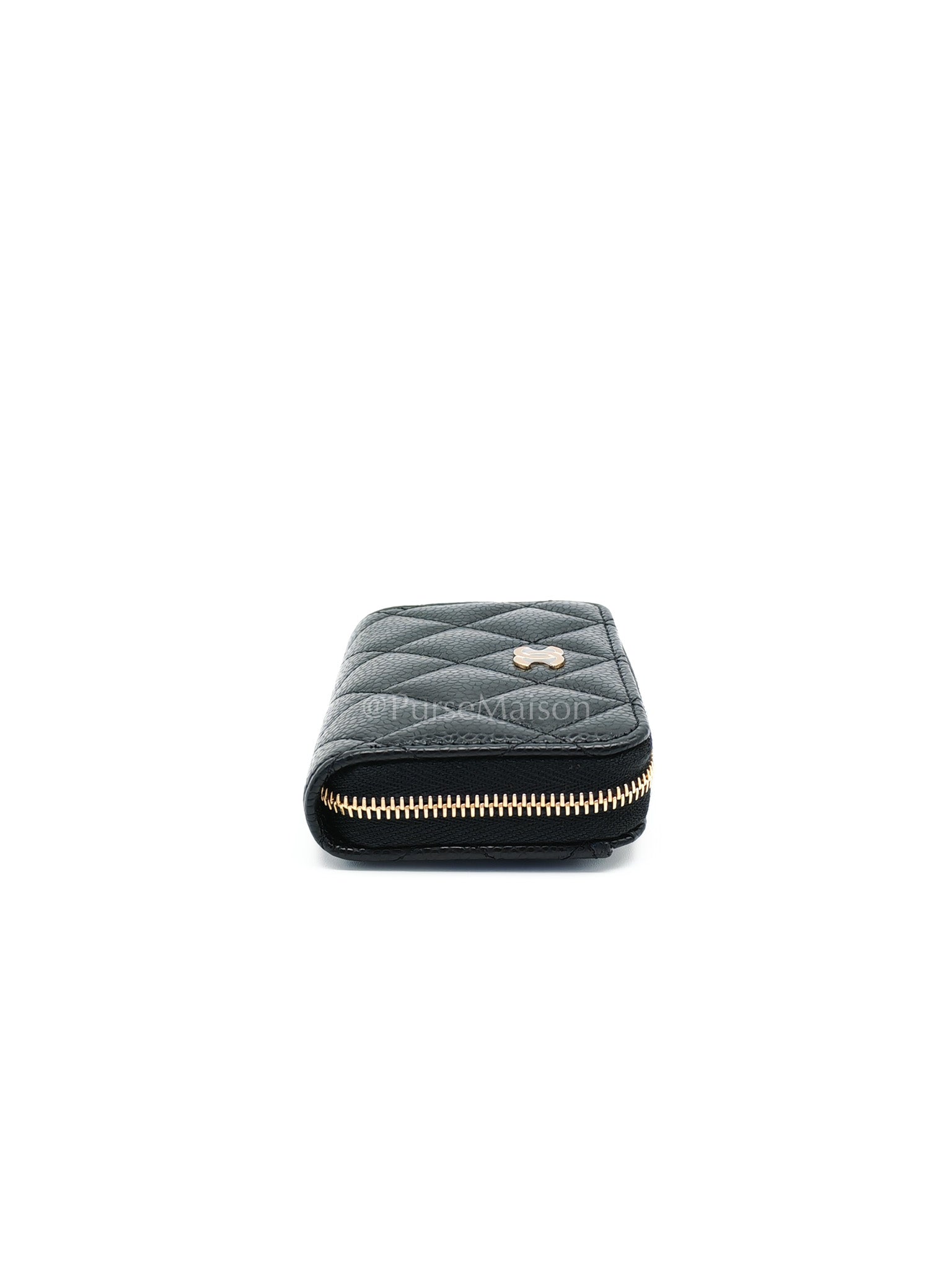 Classic Zippy Card Holder in Black Caviar Leather and Gold Hardware (Microchip) | Purse Maison Luxury Bags Shop