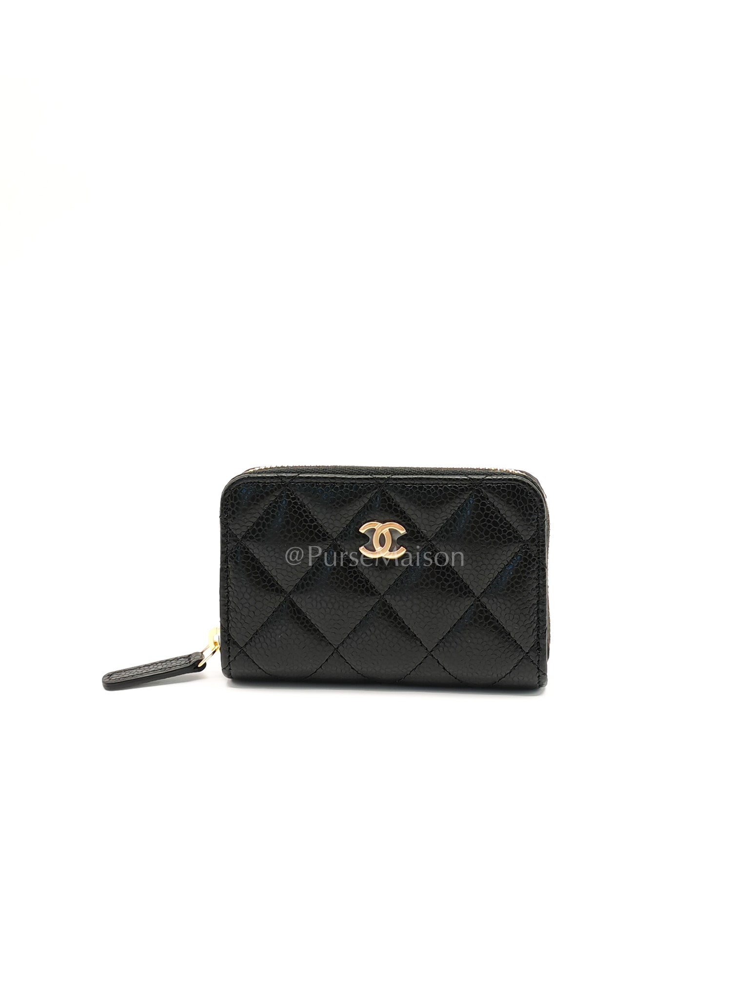 Classic Zippy Card Holder in Black Caviar Leather and Gold Hardware (Microchip) | Purse Maison Luxury Bags Shop