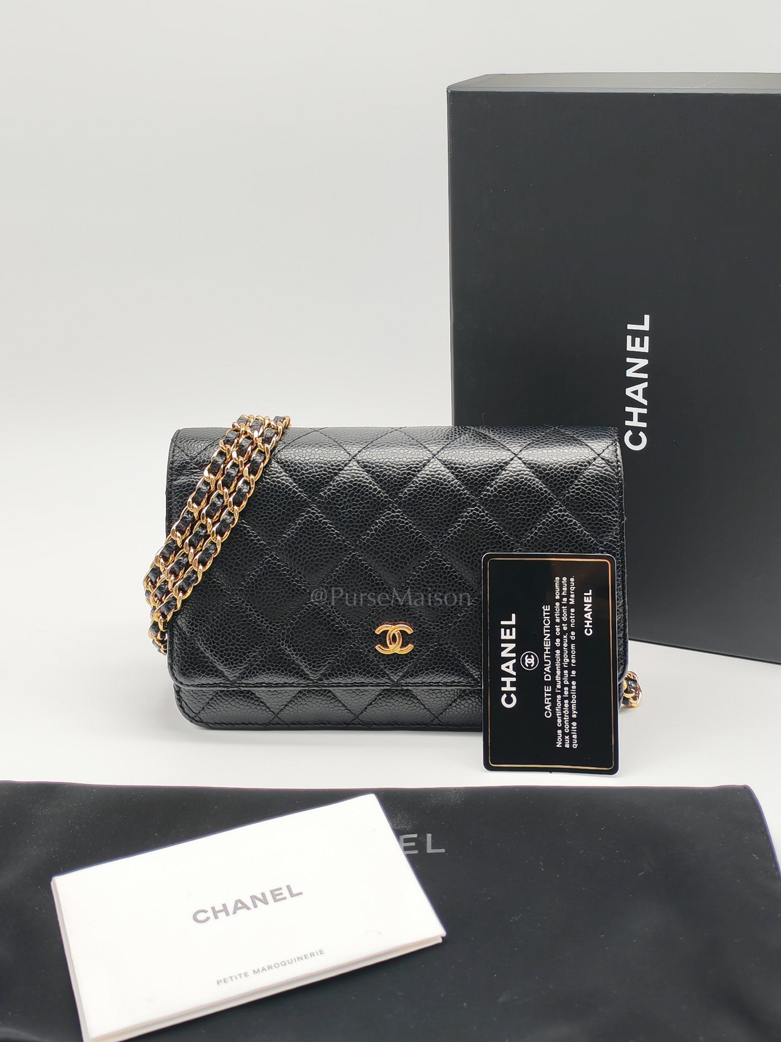 Classic Wallet on Chain (WOC) in Black Caviar Leather Gold Hardware (Series 29)