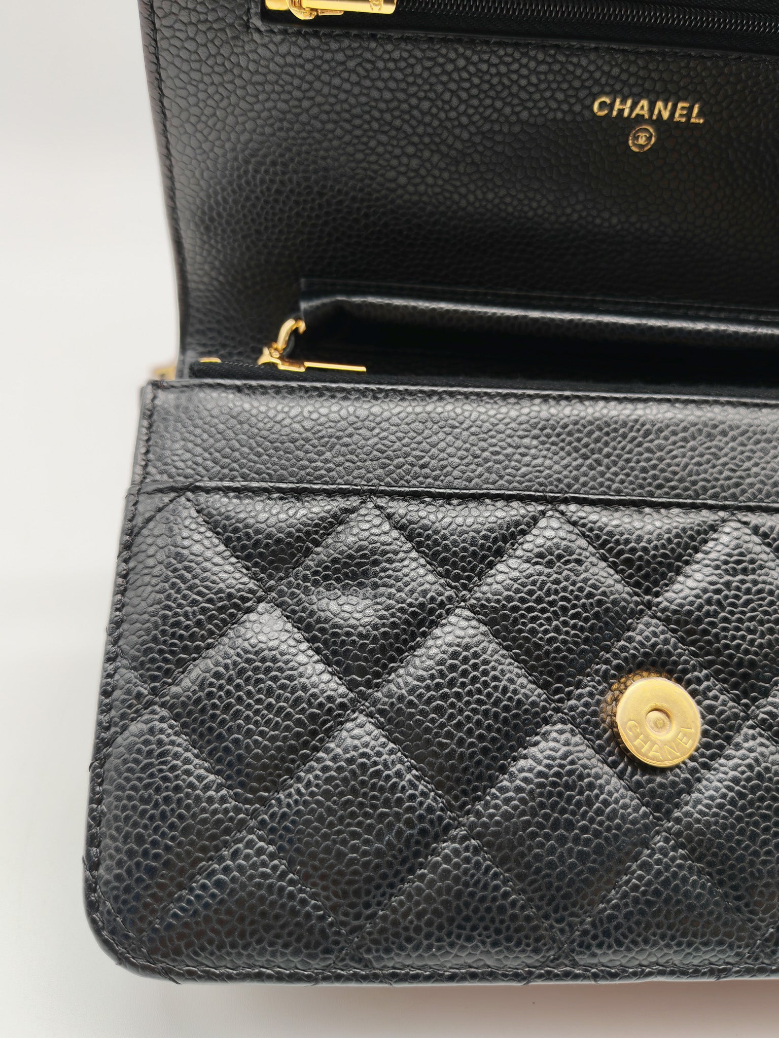 Classic Wallet on Chain (WOC) in Black Caviar Leather Gold Hardware (Series 29)