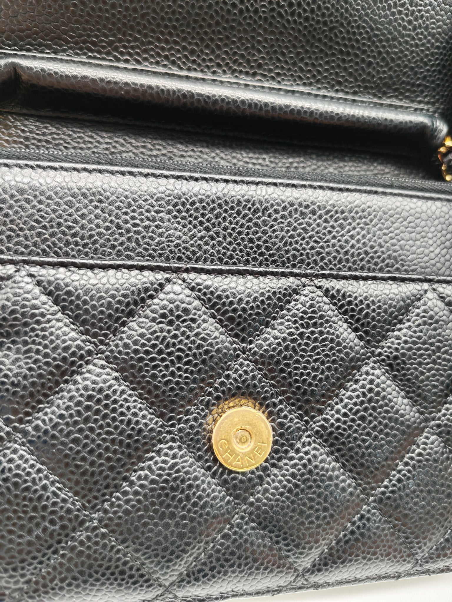 Classic Wallet on Chain (WOC) in Black Caviar Leather Gold Hardware (Series 29)