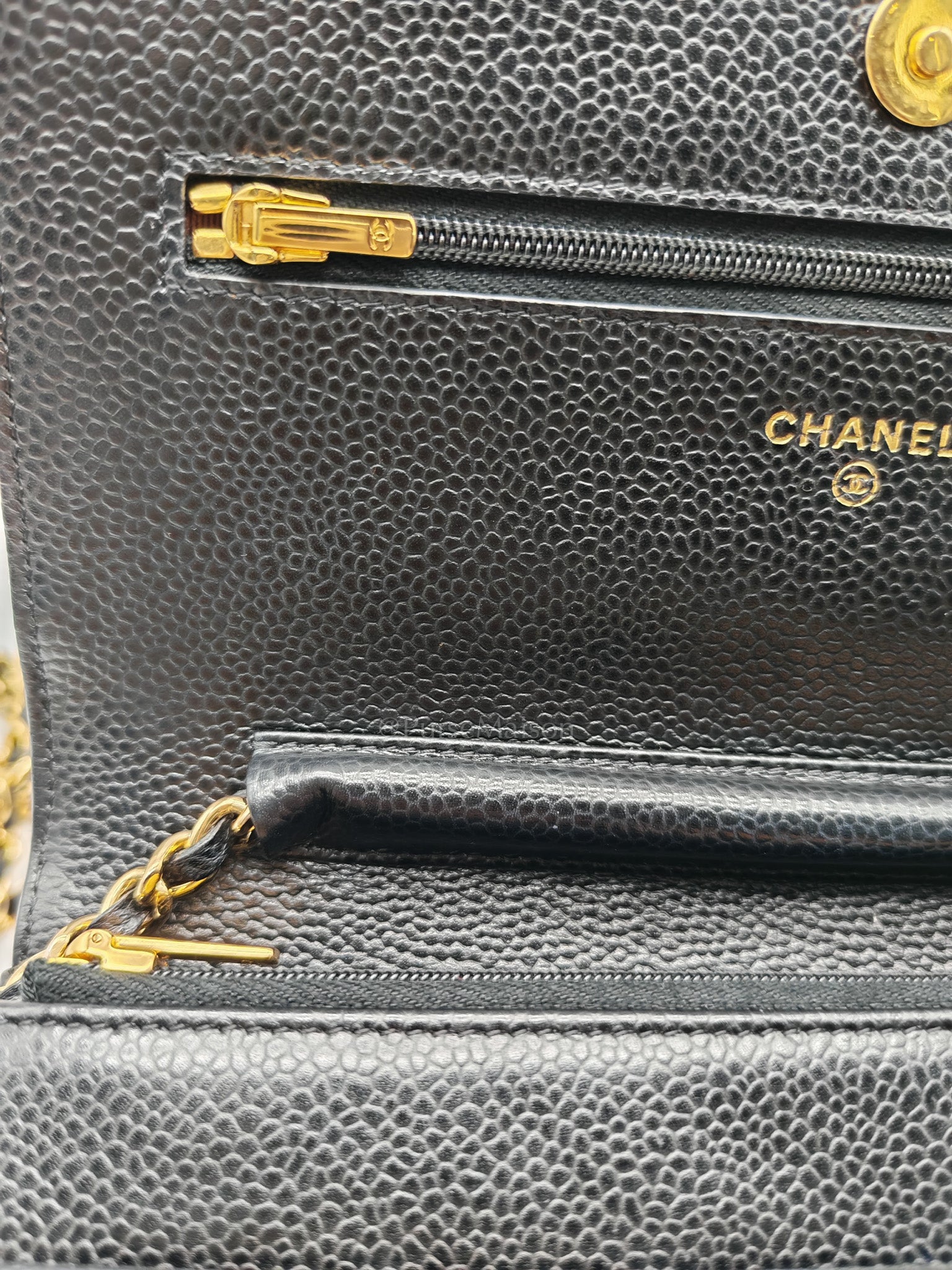 Classic Wallet on Chain (WOC) in Black Caviar Leather Gold Hardware (Series 29)
