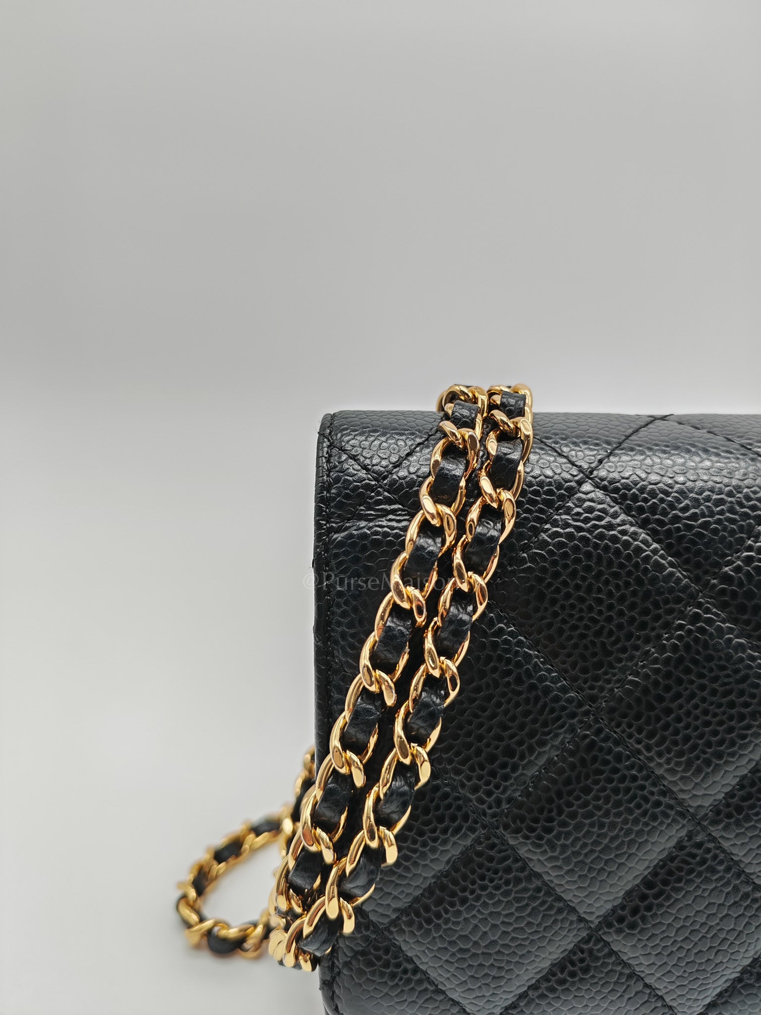 Classic Wallet on Chain (WOC) in Black Caviar Leather Gold Hardware (Series 29)