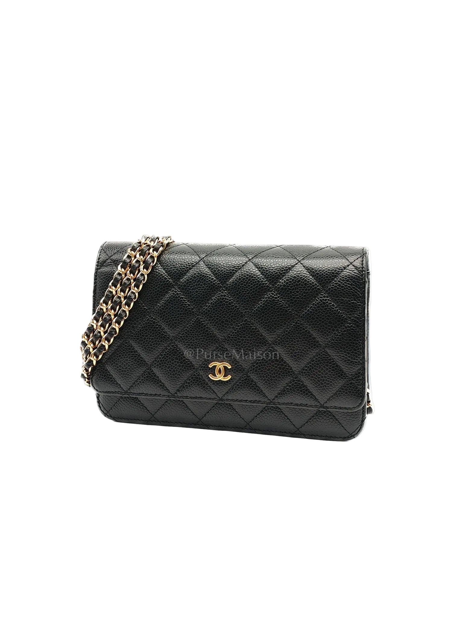 Classic Wallet on Chain (WOC) in Black Caviar Leather Gold Hardware (Series 29)