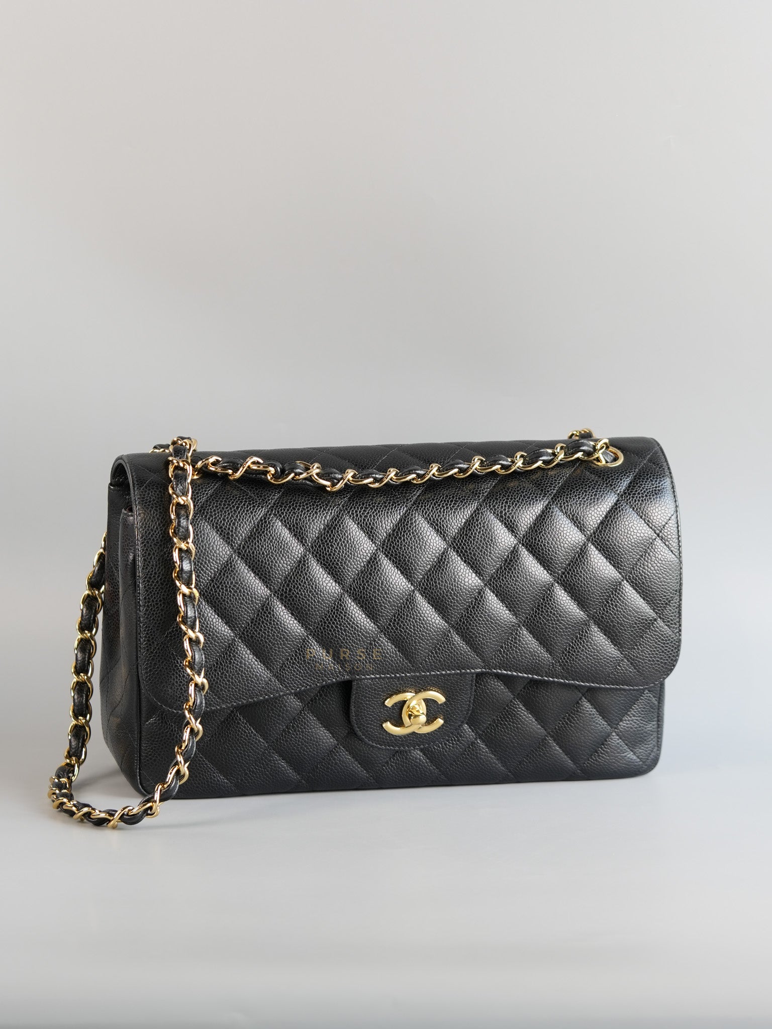 Classis Double Flap Jumbo in Black Caviar Leather Gold Hardware(Series 19) | Purse Maison Luxury Bags Shop