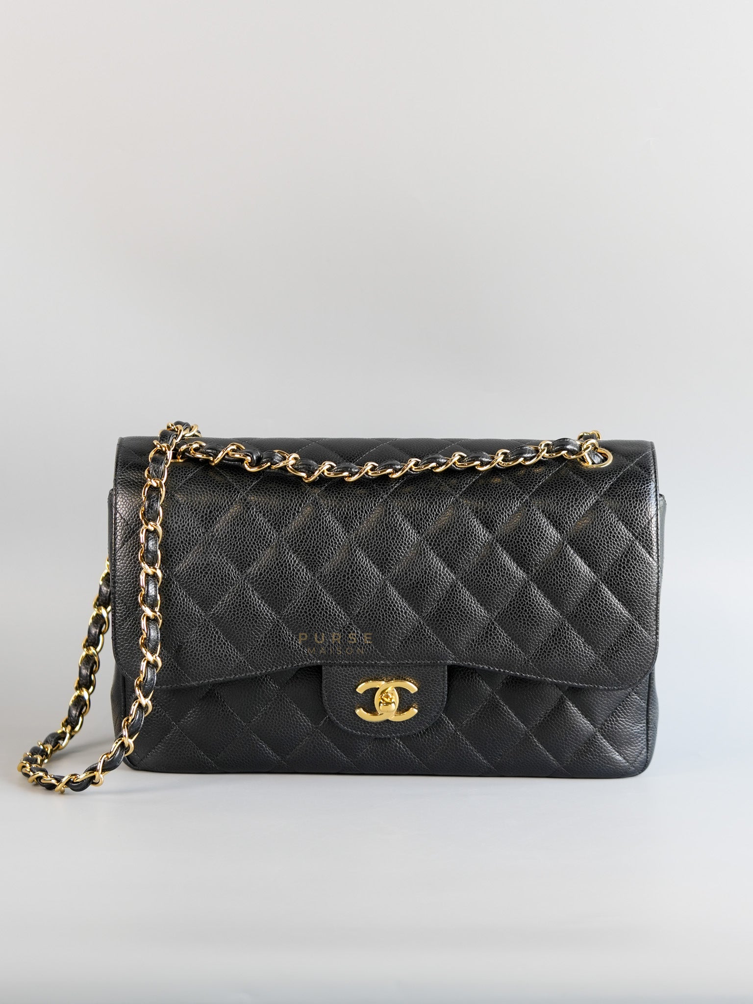 Classis Double Flap Jumbo in Black Caviar Leather Gold Hardware(Series 19) | Purse Maison Luxury Bags Shop