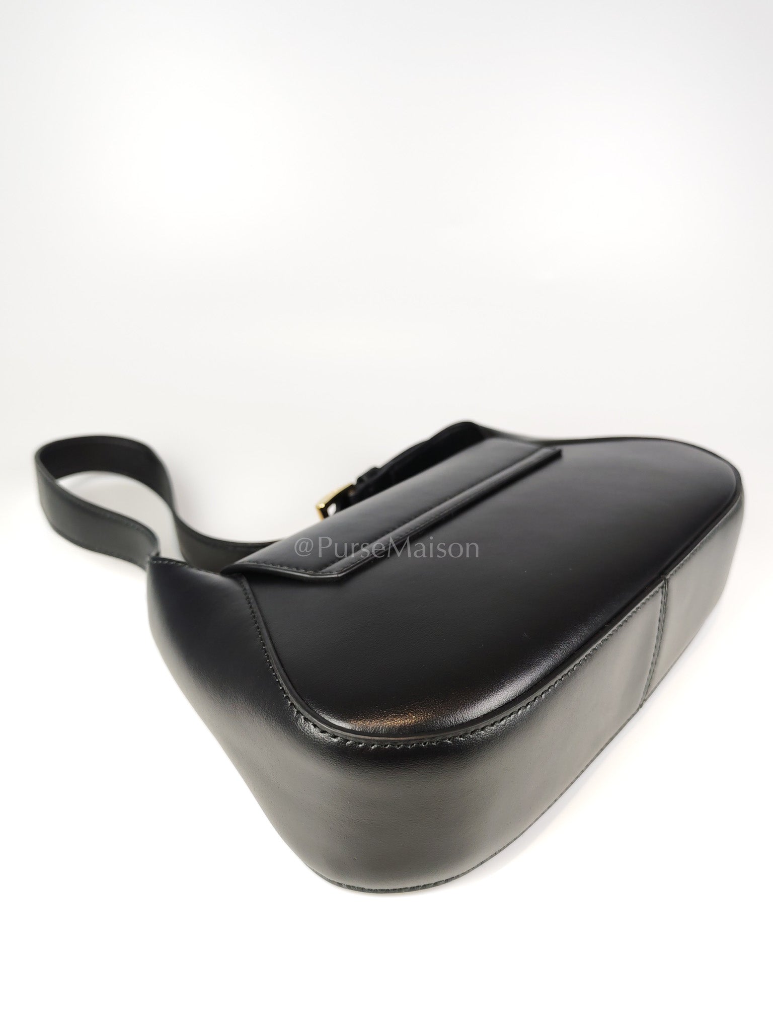 Cleo Logo Plaque Shoulder Bag in Nero/black Calfskin Leather Gold Hardware | Purse Maison Luxury Bags Shop