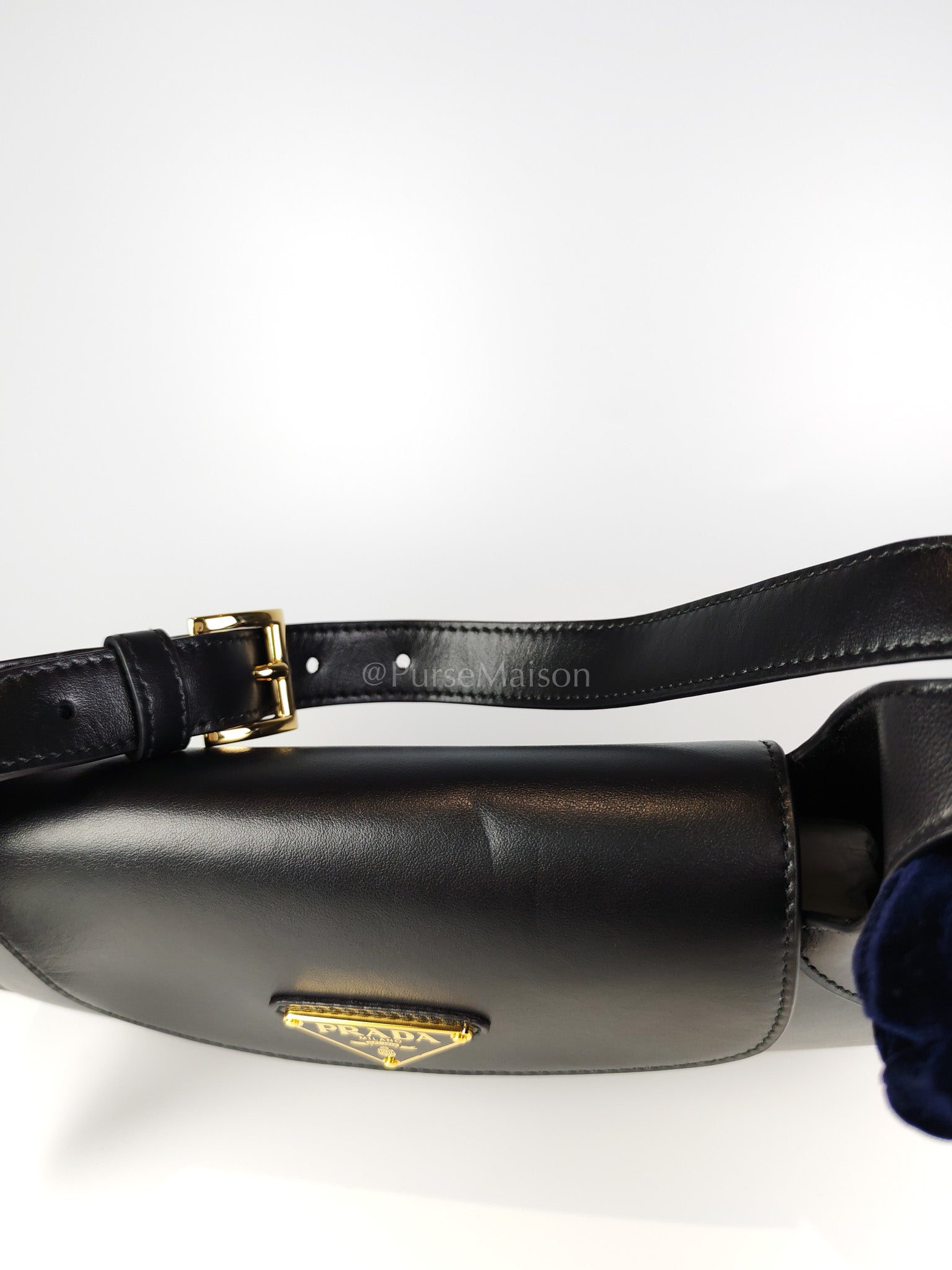 Cleo Logo Plaque Shoulder Bag in Nero/black Calfskin Leather Gold Hardware | Purse Maison Luxury Bags Shop