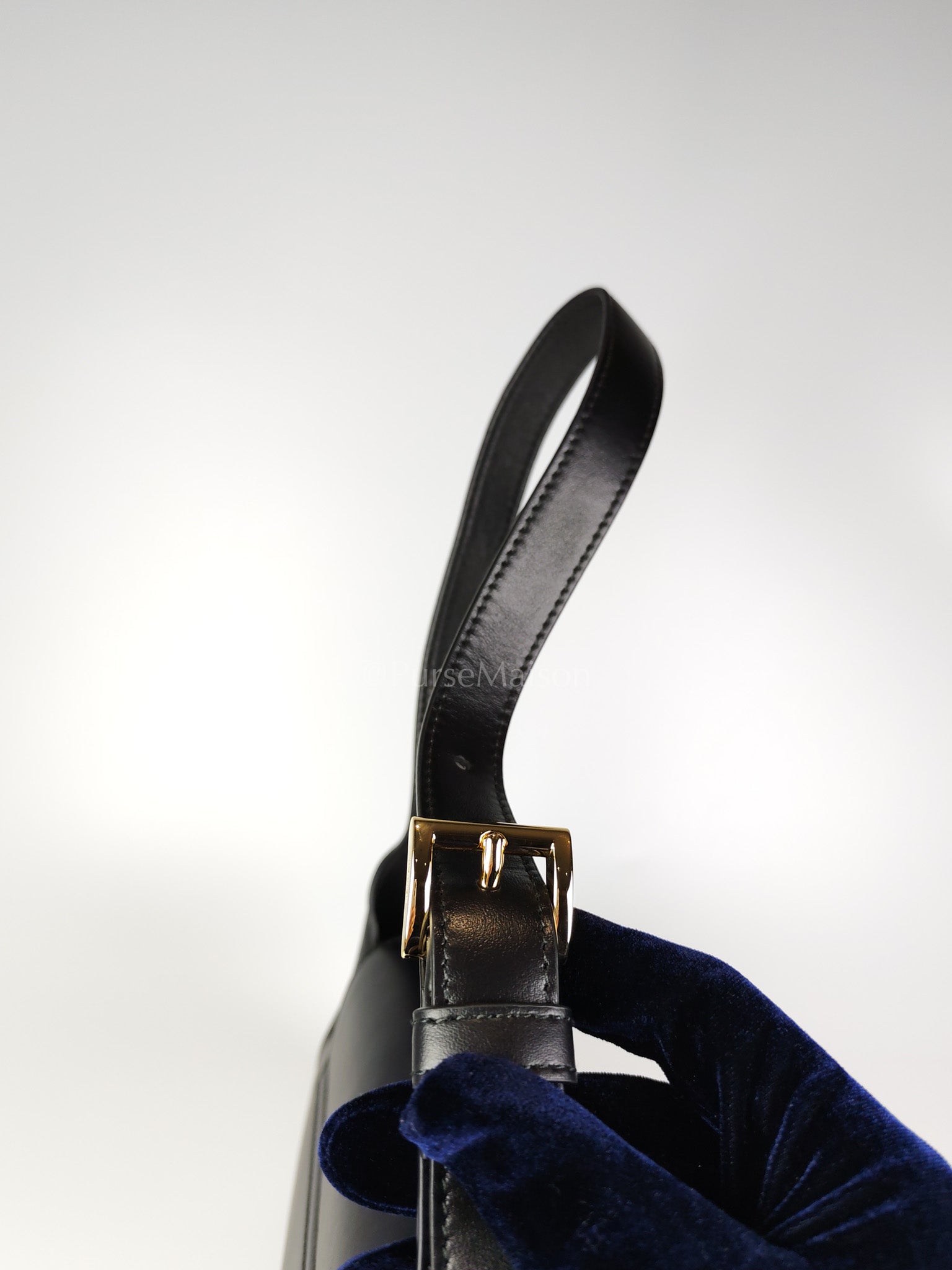 Cleo Logo Plaque Shoulder Bag in Nero/black Calfskin Leather Gold Hardware | Purse Maison Luxury Bags Shop