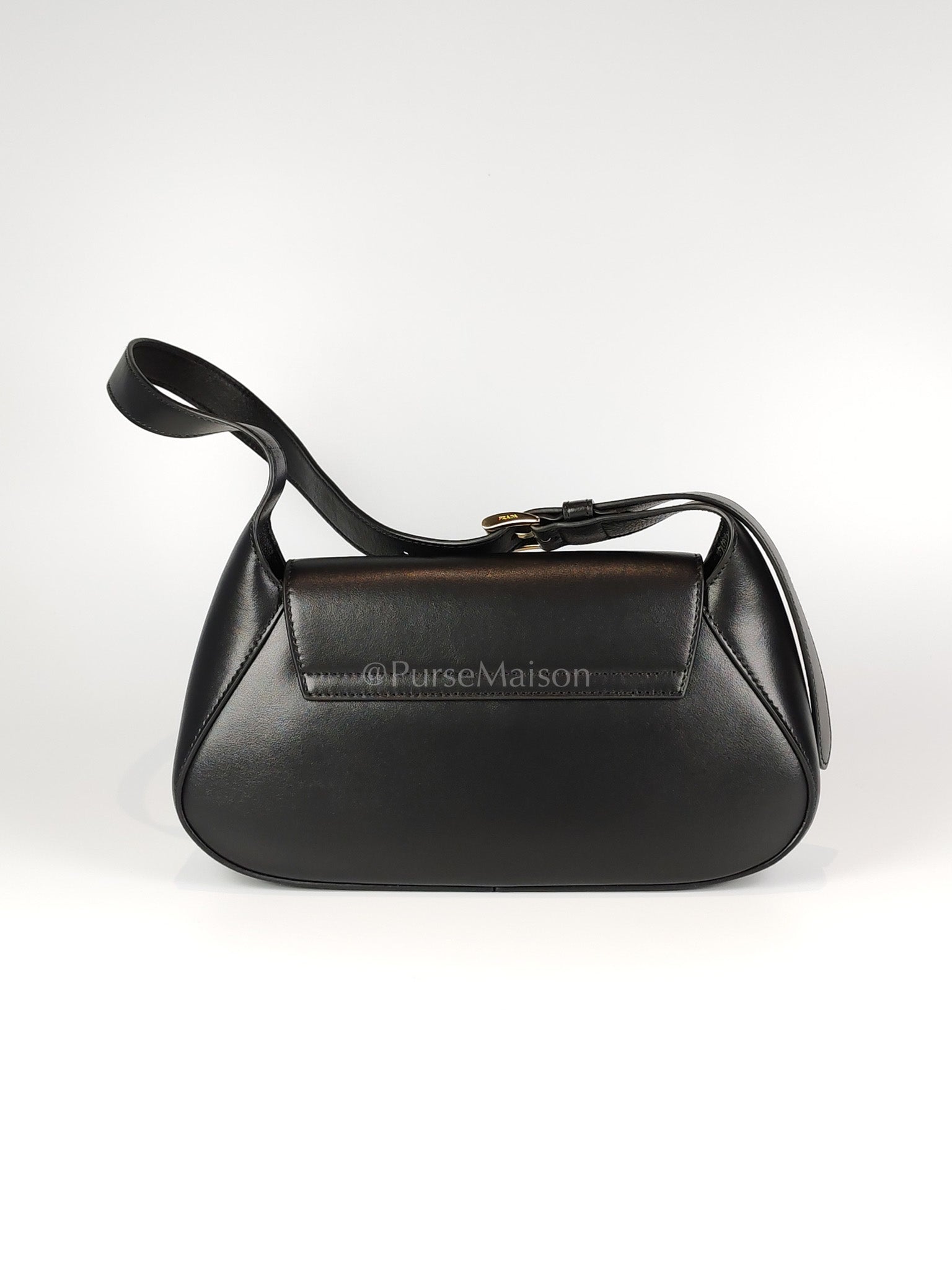 Cleo Logo Plaque Shoulder Bag in Nero/black Calfskin Leather Gold Hardware | Purse Maison Luxury Bags Shop