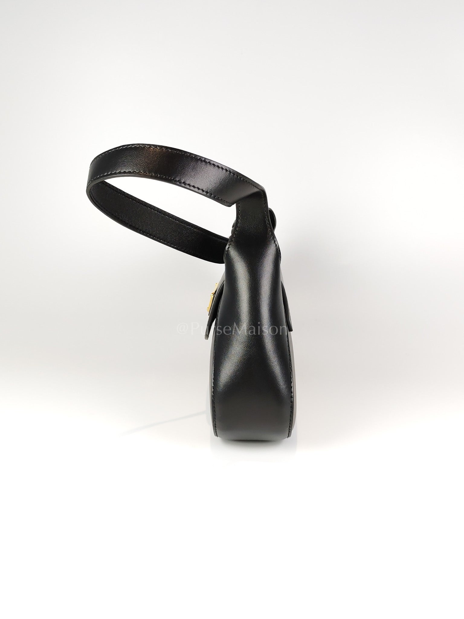 Cleo Logo Plaque Shoulder Bag in Nero/black Calfskin Leather Gold Hardware | Purse Maison Luxury Bags Shop