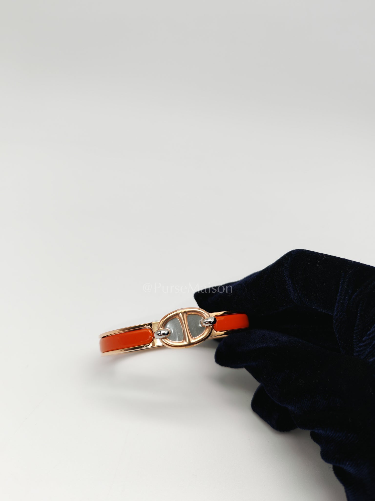 Mini Clic Chaine d'Ancler Bracelet Orange Enamel in Rose Gold Hardware | Purse Maison Luxury Bags Shop