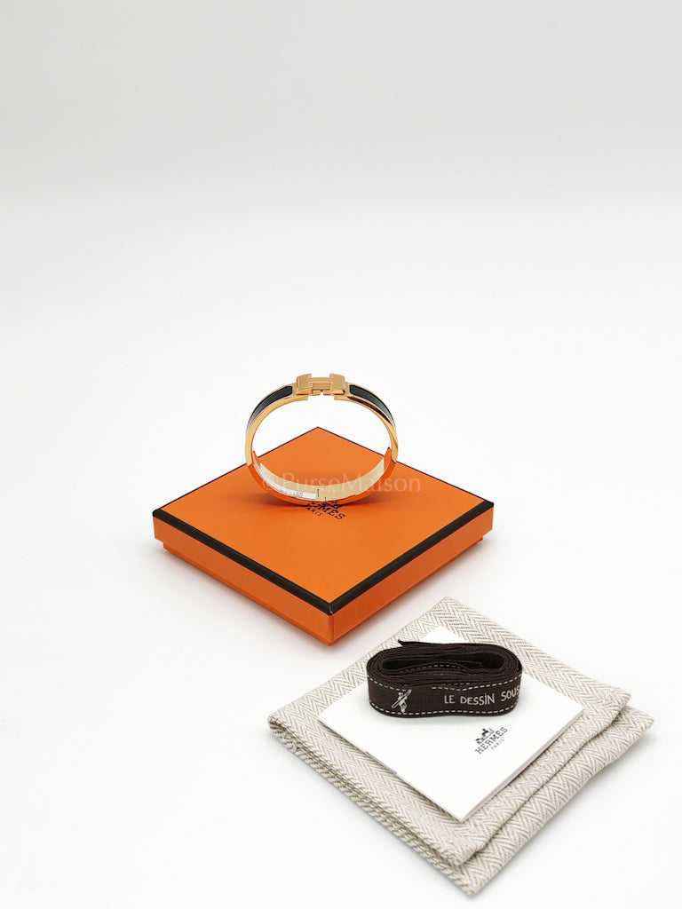 Clic H PM in Black Enamel and Gold Hardware Bangle | Purse Maison Luxury Bags Shop