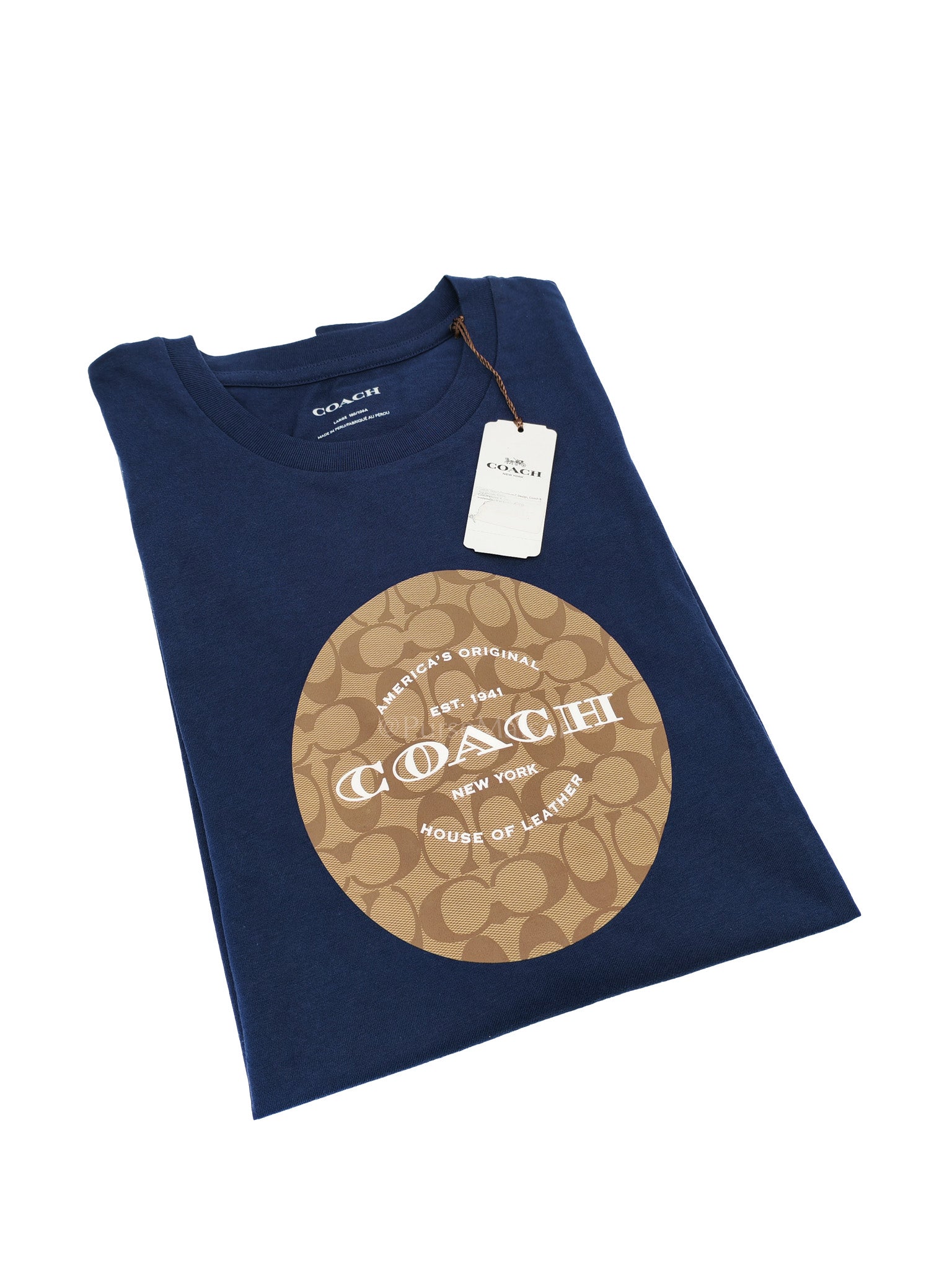 Logo Dark Blue Cotton and Brown Logo Print T-Shirt Size L | Purse Maison Luxury Bags Shop