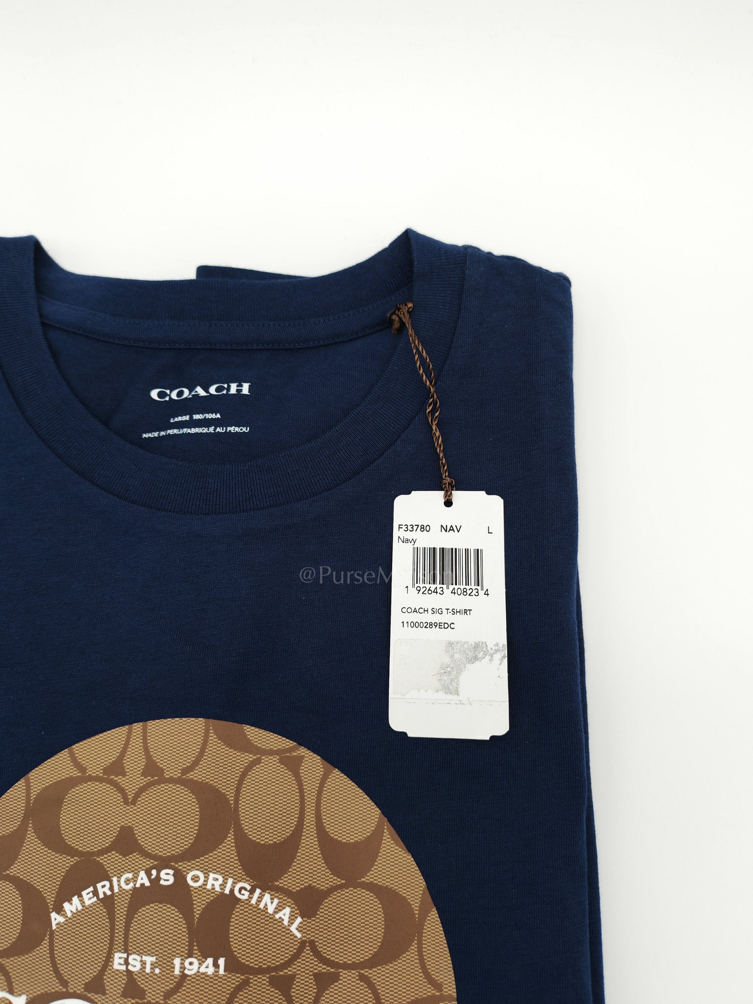 Logo Dark Blue Cotton and Brown Logo Print T-Shirt Size L | Purse Maison Luxury Bags Shop