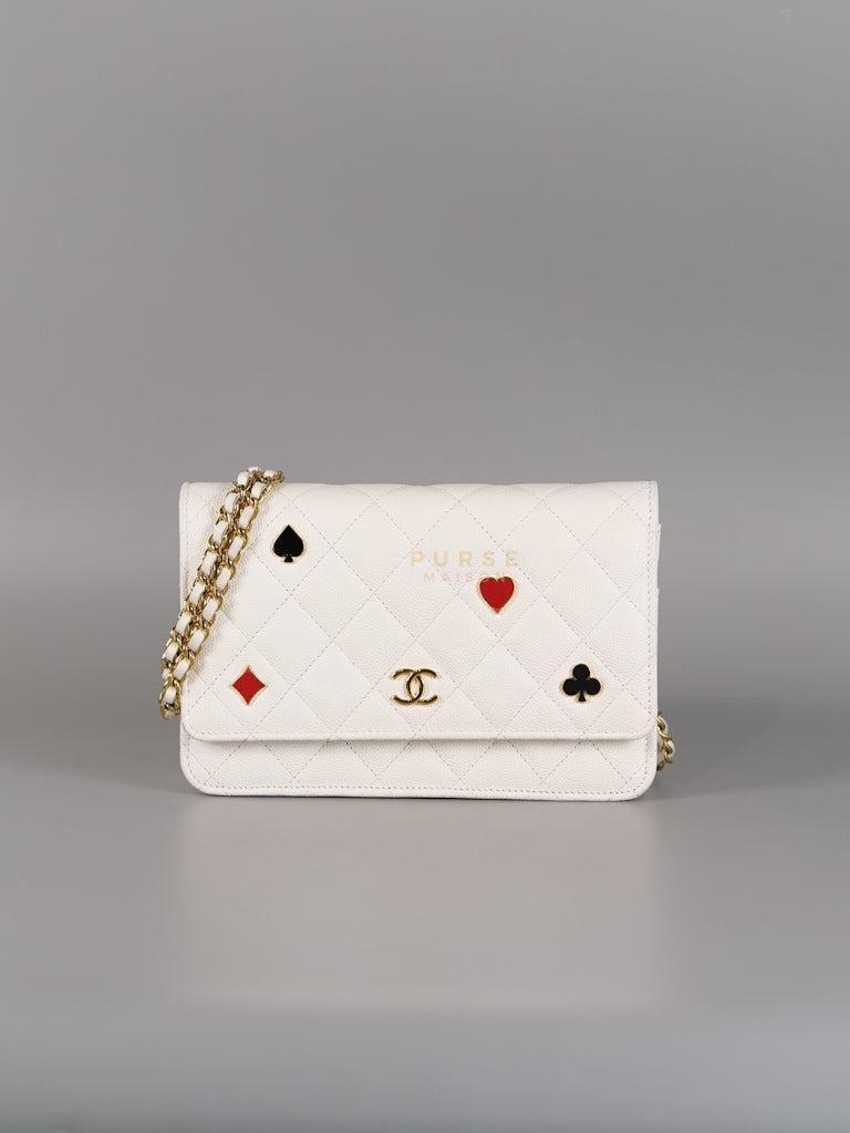 Coco Casino Wallet On Chain (WOC) in White Caviar Leather and Gold Hardware (Microchip) | Purse Maison Luxury Bags Shop