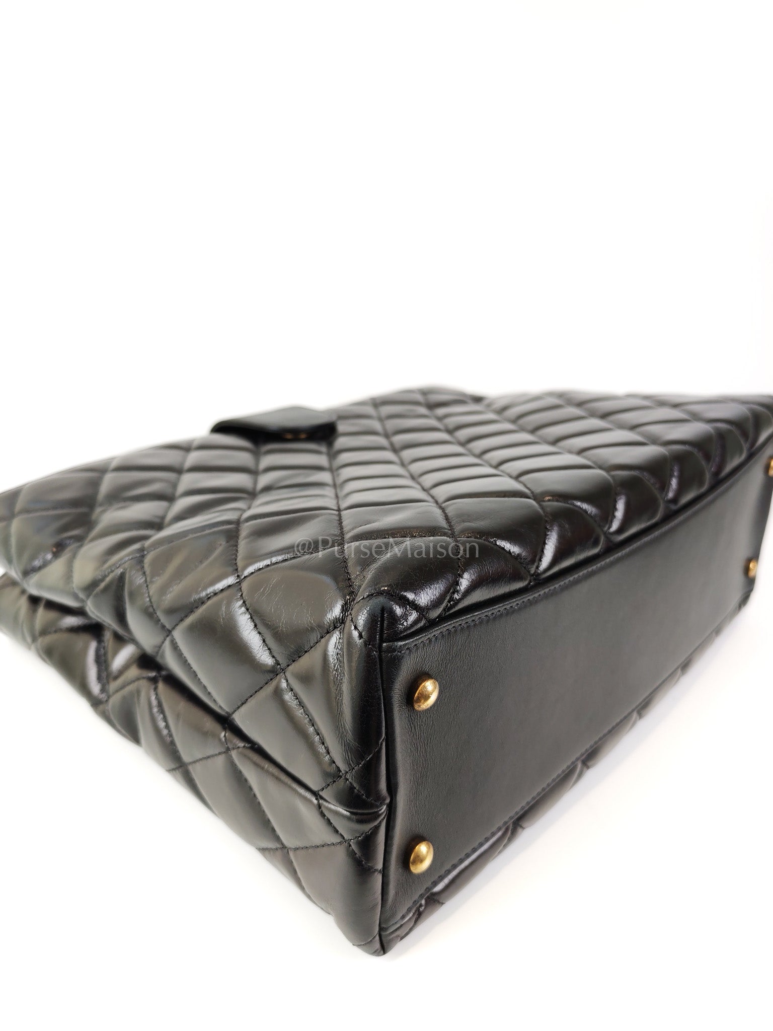 Coco Cocoon Large Tote Bag in Black Glazed Calfskin Leather and Aged Gold Hardware Series 23 | Purse Maison Luxury Bags Shop