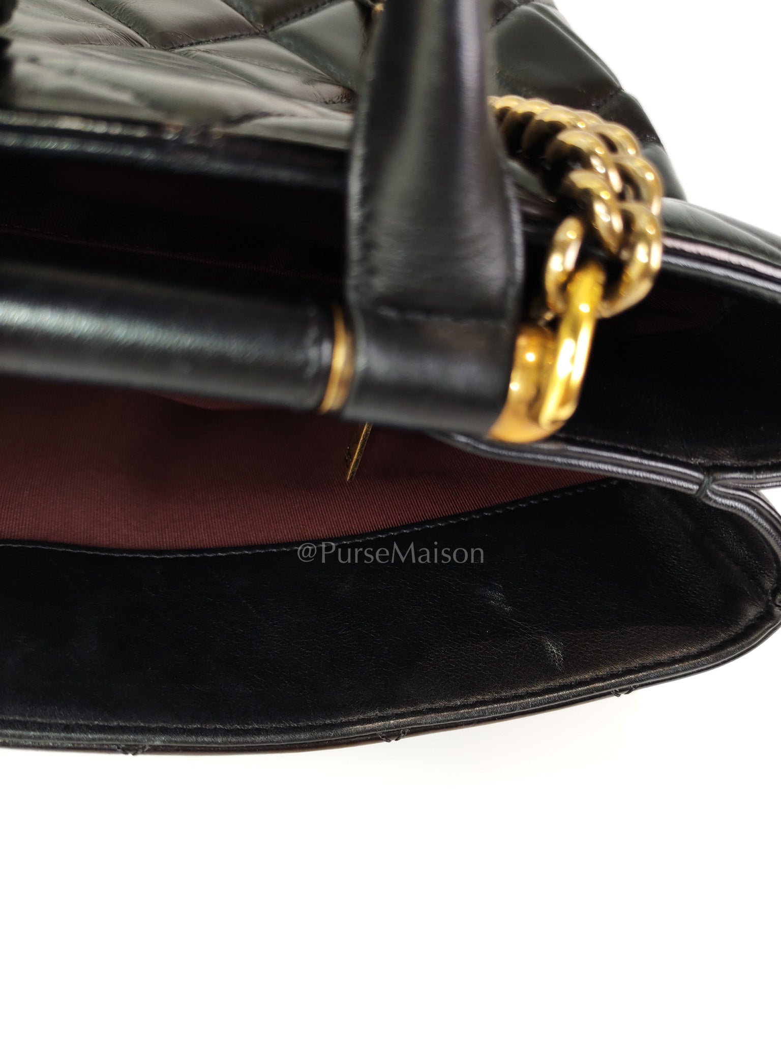 Coco Cocoon Large Tote Bag in Black Glazed Calfskin Leather and Aged Gold Hardware Series 23 | Purse Maison Luxury Bags Shop