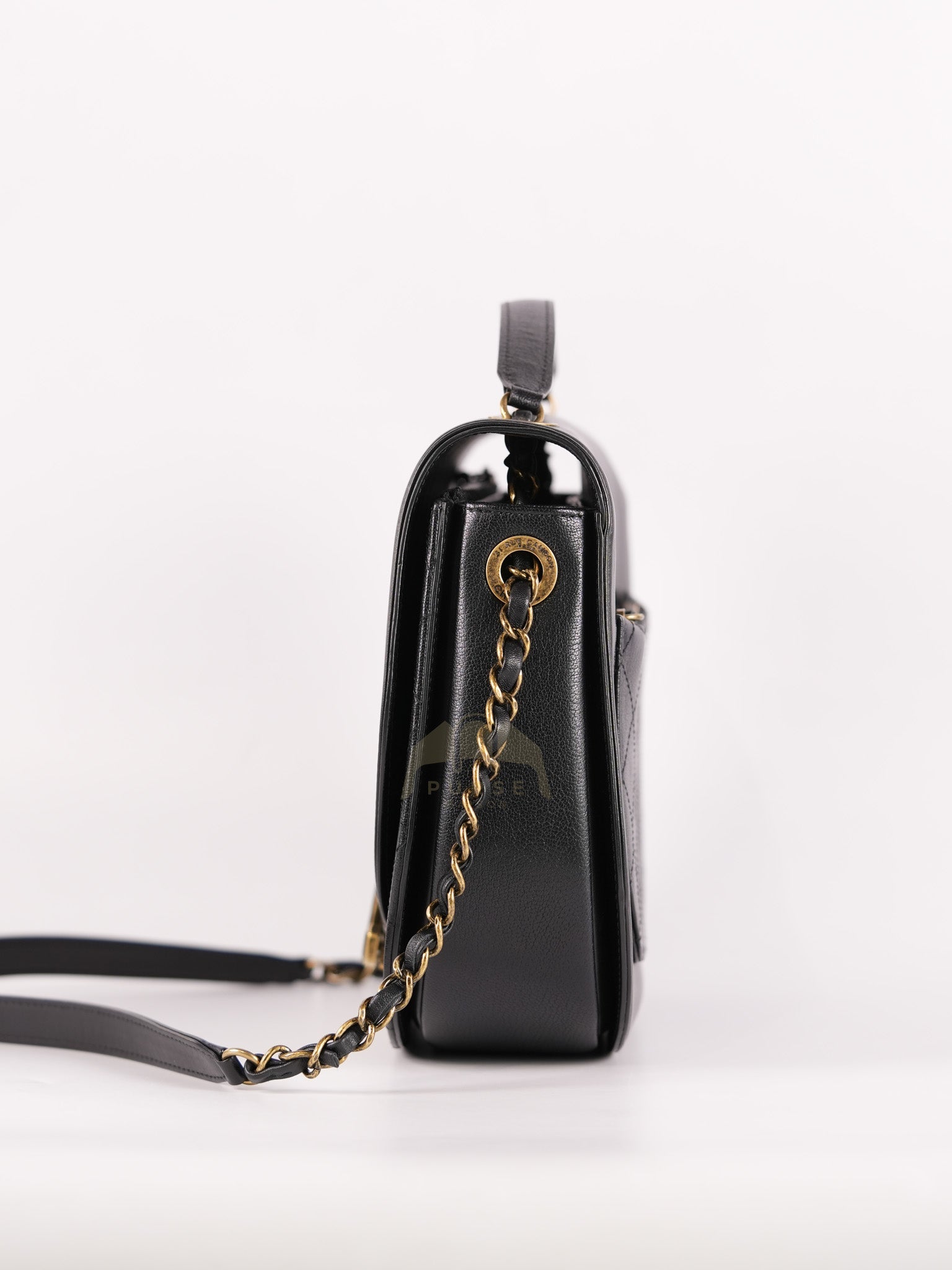 Coco Curve Flap Bag Medium in Black Calfskin Leather & Aged Gold Hardware Series 24 | Purse Maison Luxury Bags Shop