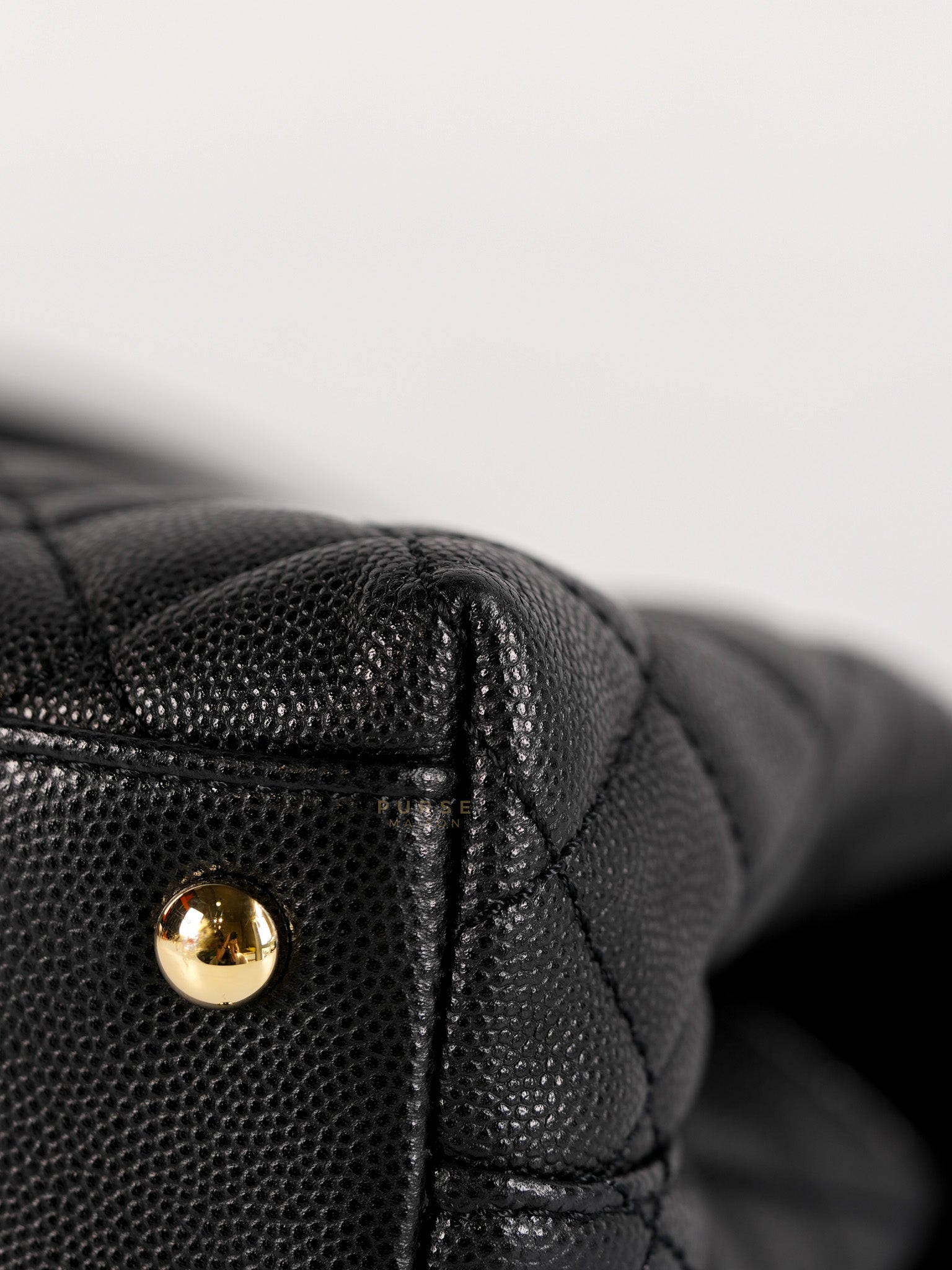 Coco Handle Black Small Caviar Lizard Handle in Light Gold Hardware (Microchip) | Purse Maison Luxury Bags Shop