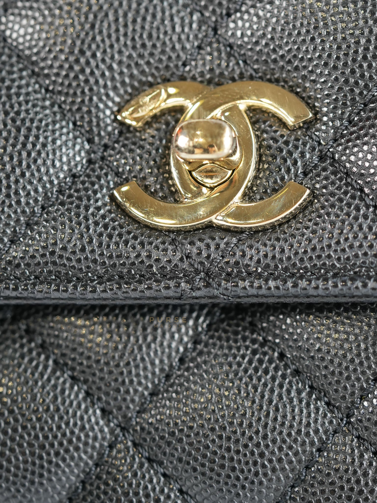 Coco Handle Black Small Caviar Lizard Handle in Light Gold Hardware (Microchip) | Purse Maison Luxury Bags Shop