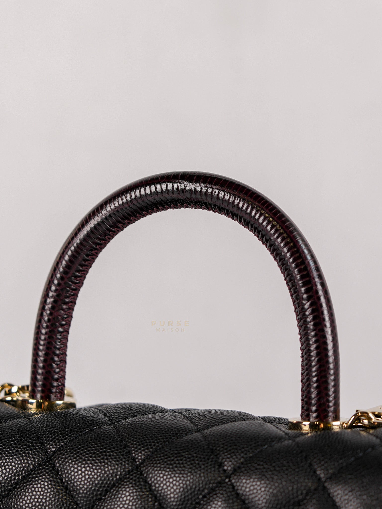 Coco Handle Black Small Caviar Lizard Handle in Light Gold Hardware (Microchip) | Purse Maison Luxury Bags Shop