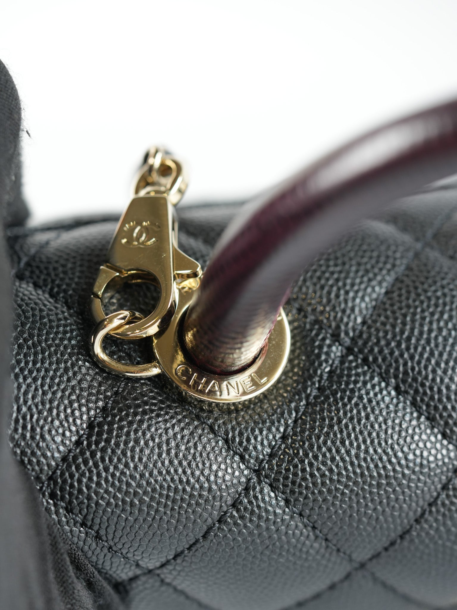 Coco Handle Black Small Caviar Lizard Handle in Light Gold Hardware (Microchip) | Purse Maison Luxury Bags Shop