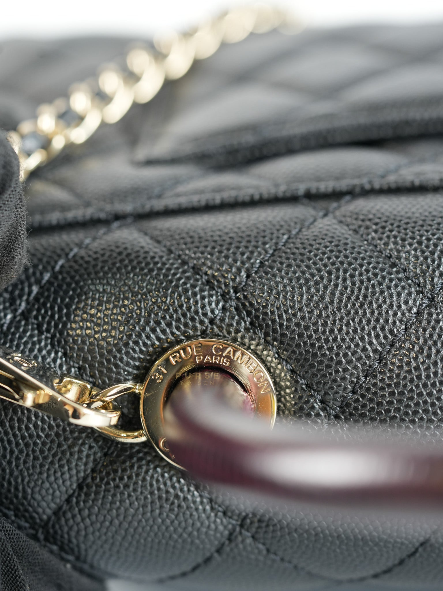 Coco Handle Black Small Caviar Lizard Handle in Light Gold Hardware (Microchip) | Purse Maison Luxury Bags Shop