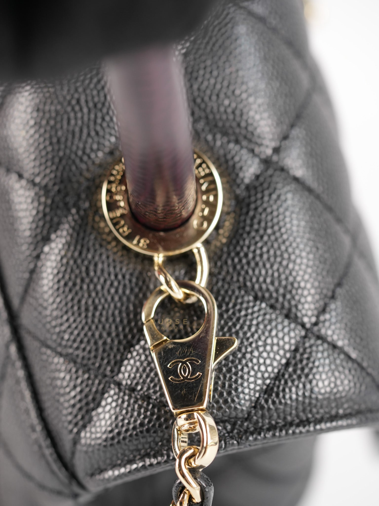 Coco Handle Black Small Caviar Lizard Handle in Light Gold Hardware (Microchip) | Purse Maison Luxury Bags Shop