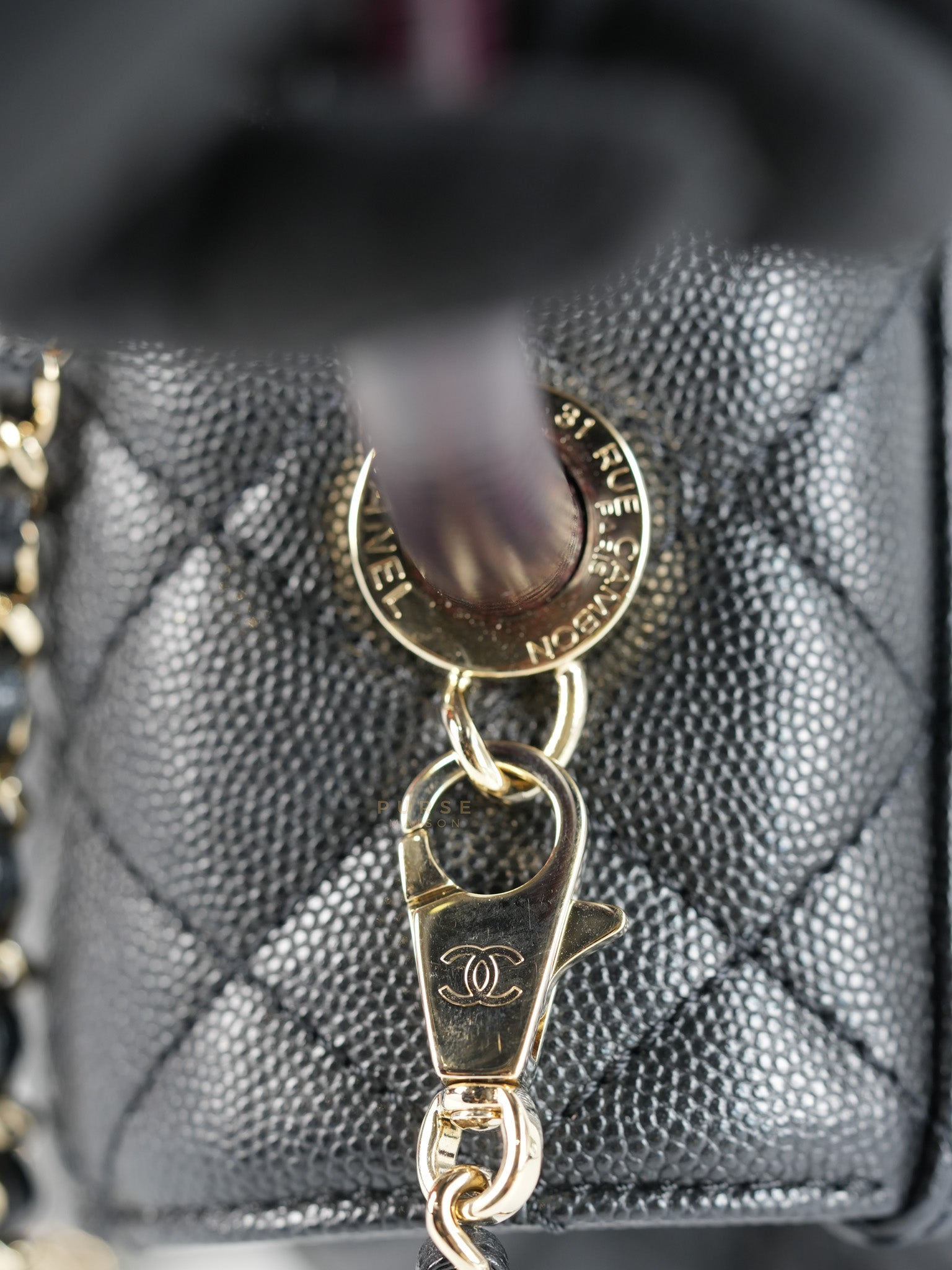 Coco Handle Black Small Caviar Lizard Handle in Light Gold Hardware (Microchip) | Purse Maison Luxury Bags Shop