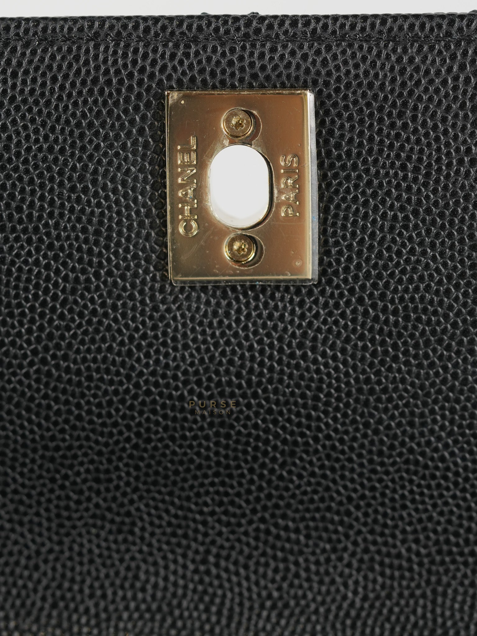 Coco Handle Black Small Caviar Lizard Handle in Light Gold Hardware (Microchip) | Purse Maison Luxury Bags Shop