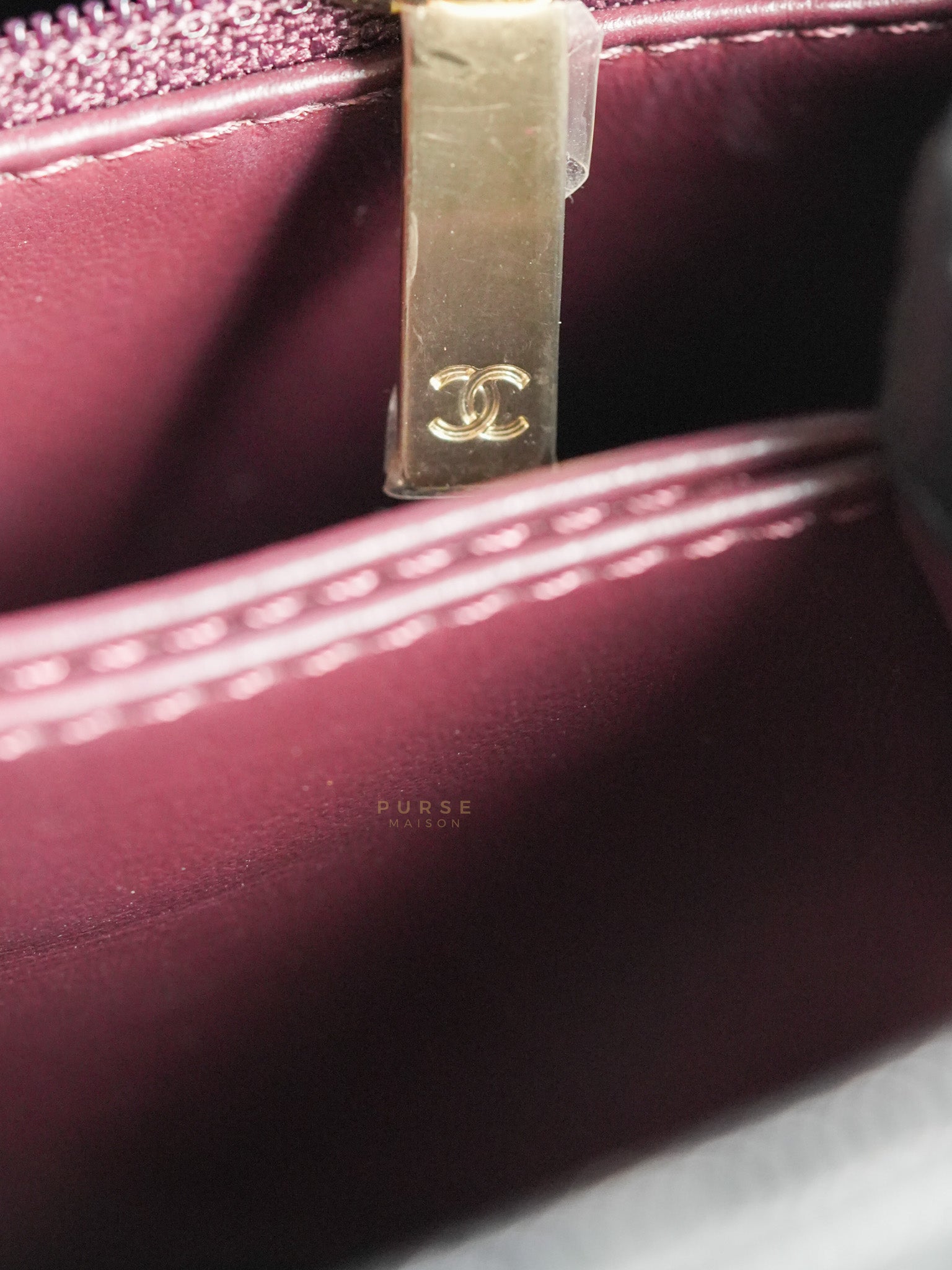 Coco Handle Black Small Caviar Lizard Handle in Light Gold Hardware (Microchip) | Purse Maison Luxury Bags Shop
