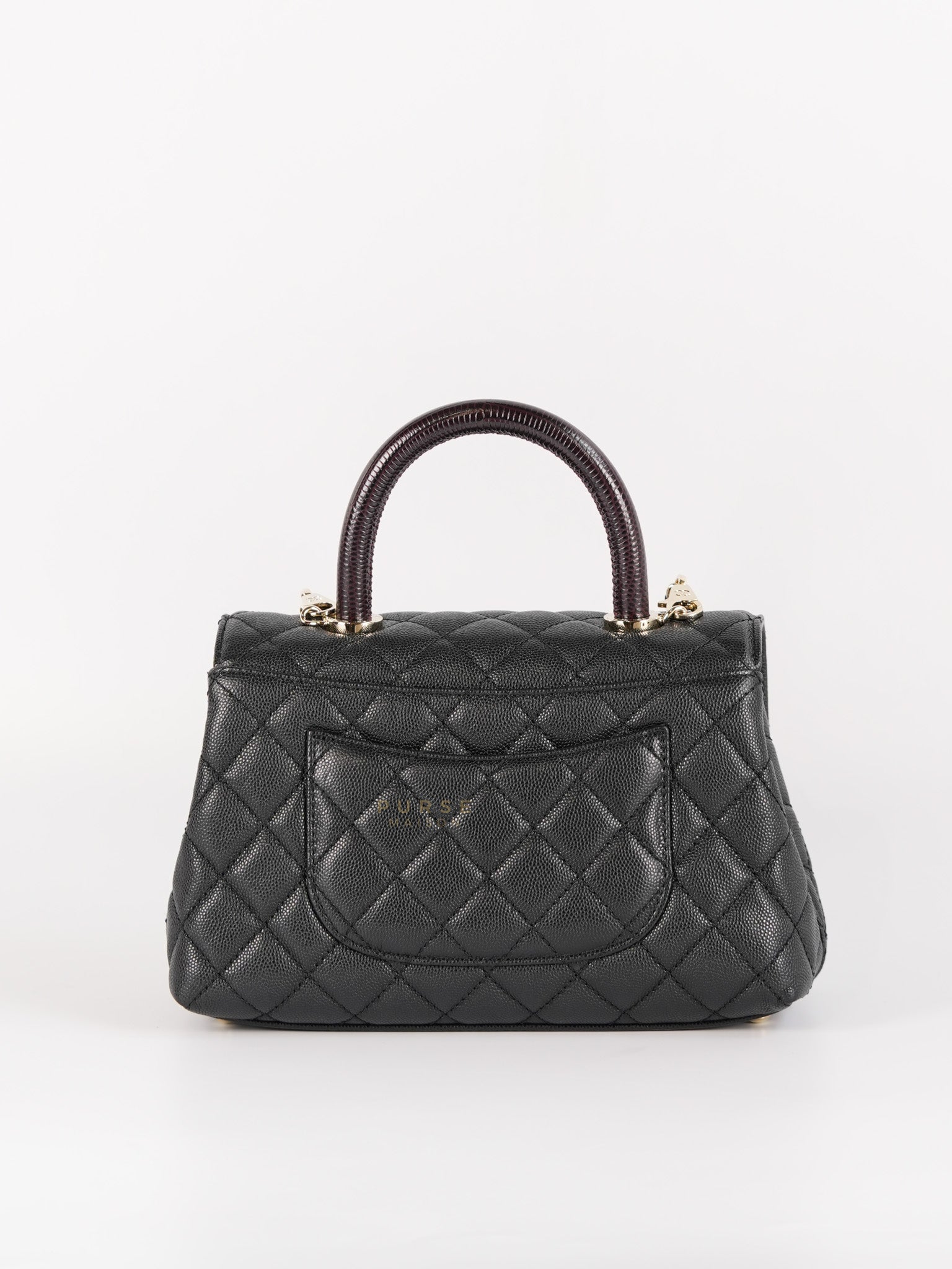 Coco Handle Black Small Caviar Lizard Handle in Light Gold Hardware (Microchip) | Purse Maison Luxury Bags Shop