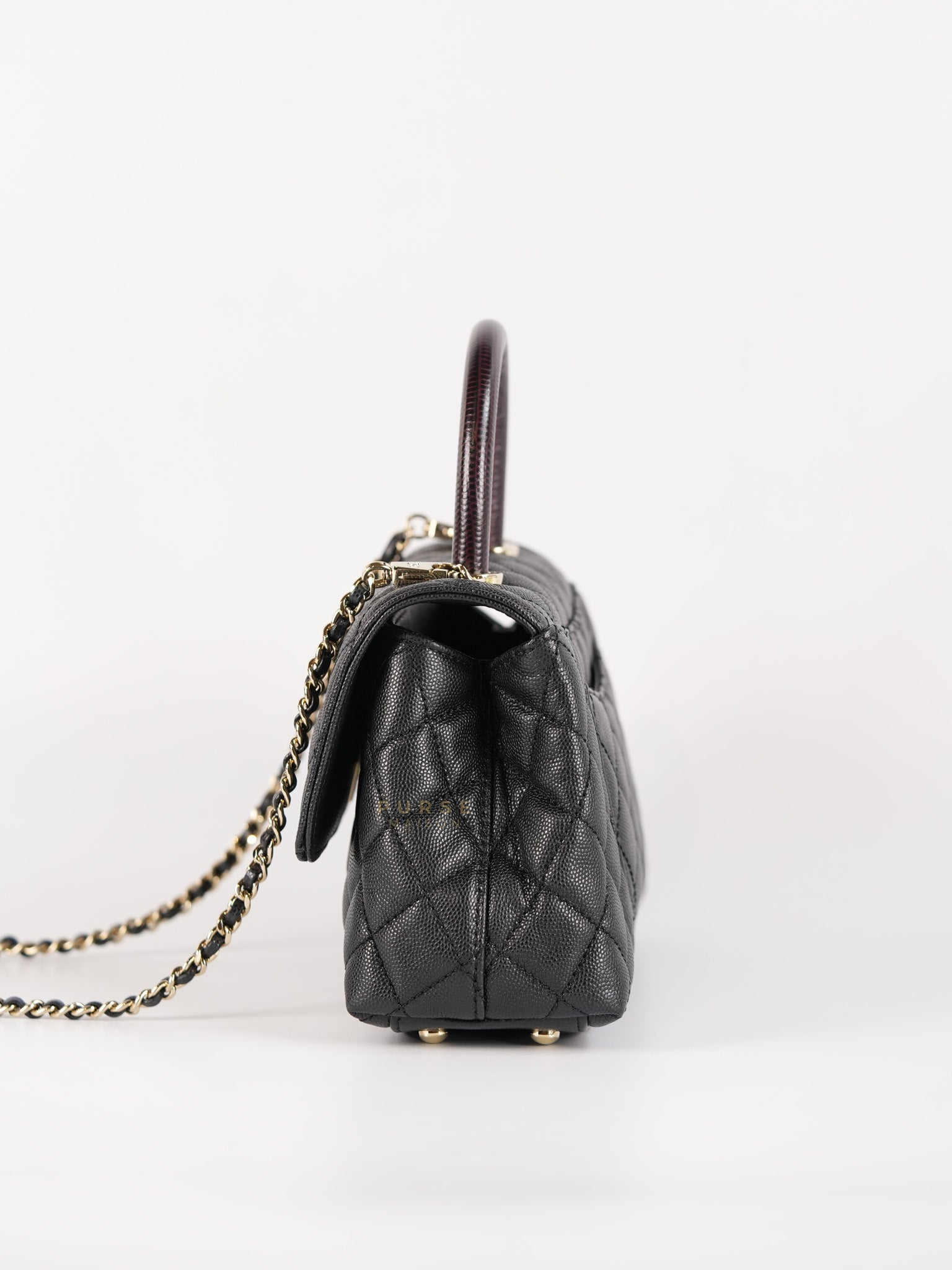 Coco Handle Black Small Caviar Lizard Handle in Light Gold Hardware (Microchip) | Purse Maison Luxury Bags Shop