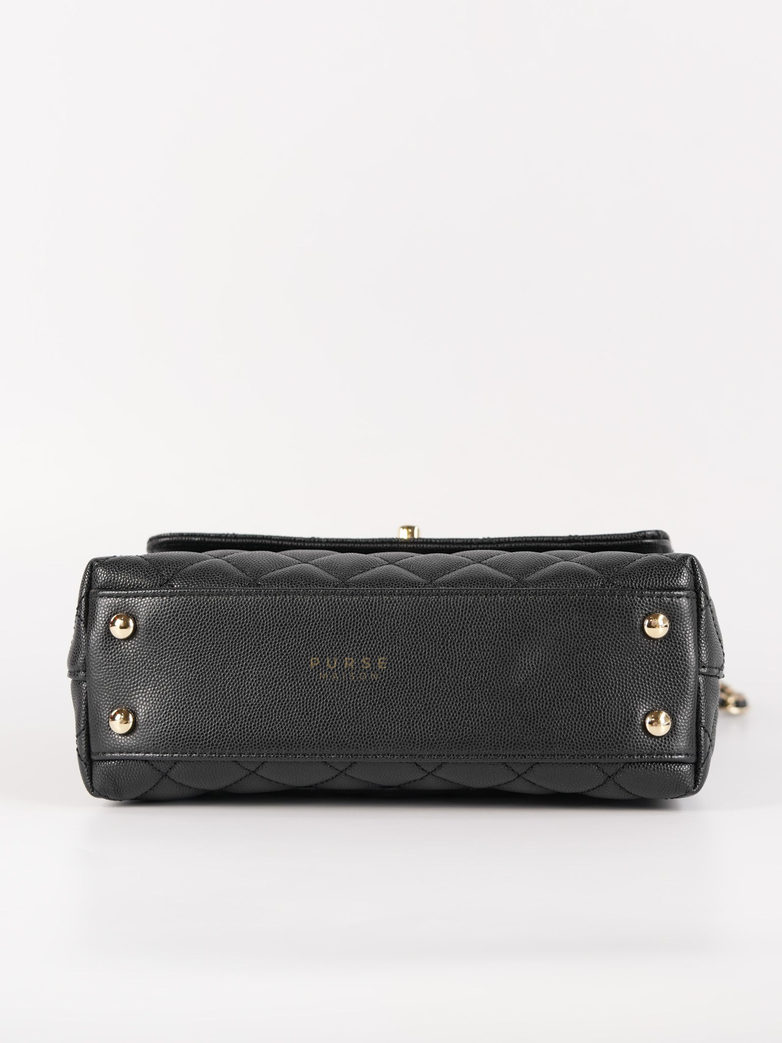 Coco Handle Black Small Caviar Lizard Handle in Light Gold Hardware (Microchip) | Purse Maison Luxury Bags Shop